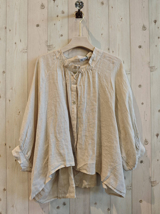REF 83619 CLASSIC STYLE BLOUSE 100% LINEN: BEIGE