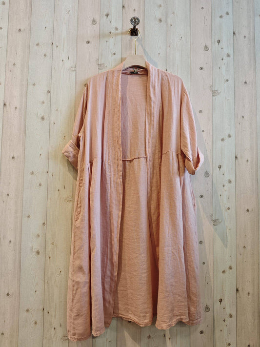 REF 17260 LONG CARDIGAN 100% LINEN: Rose