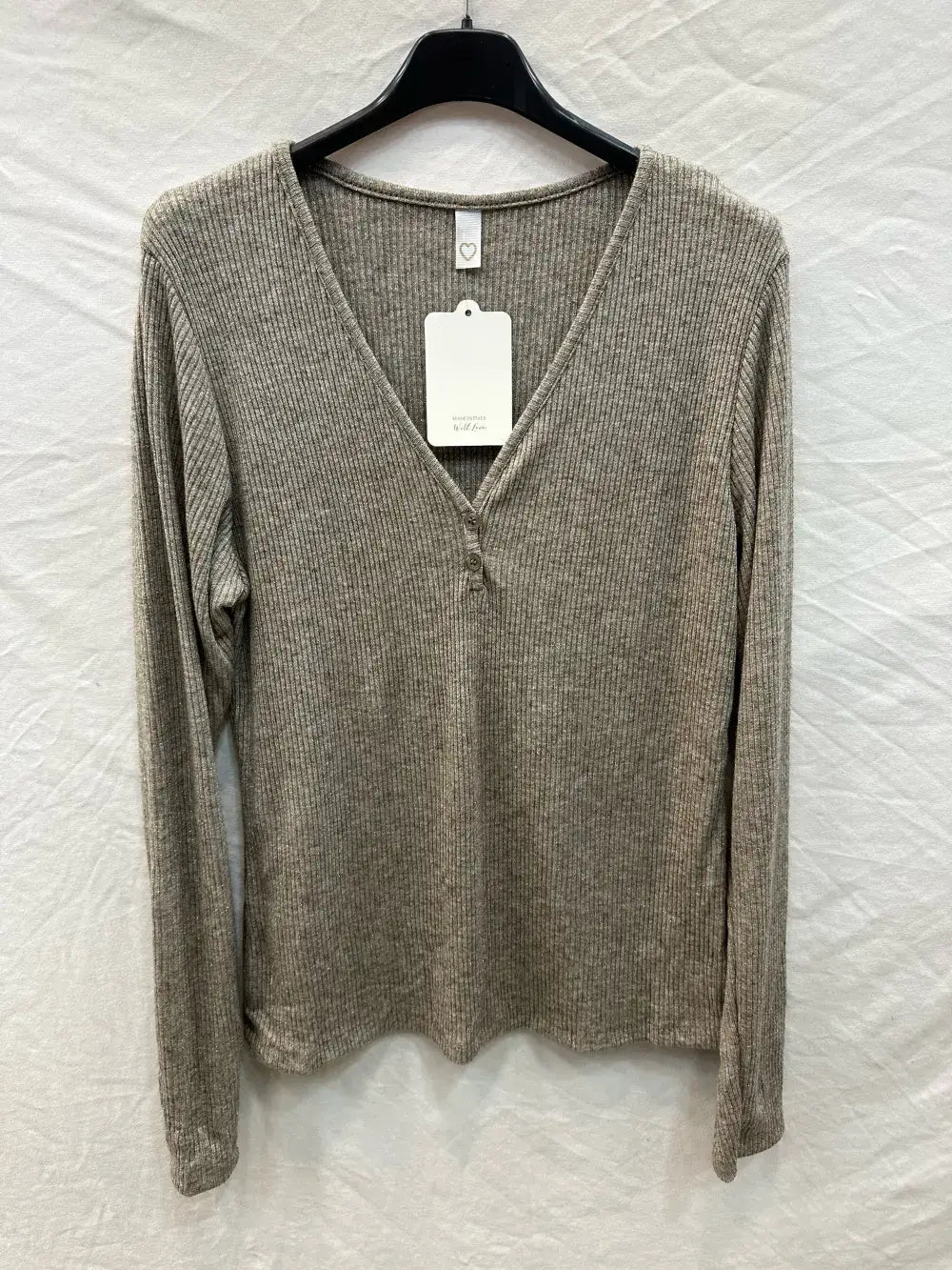 Ribbed lurex top with buttons @59910_HBoutLux: Beige