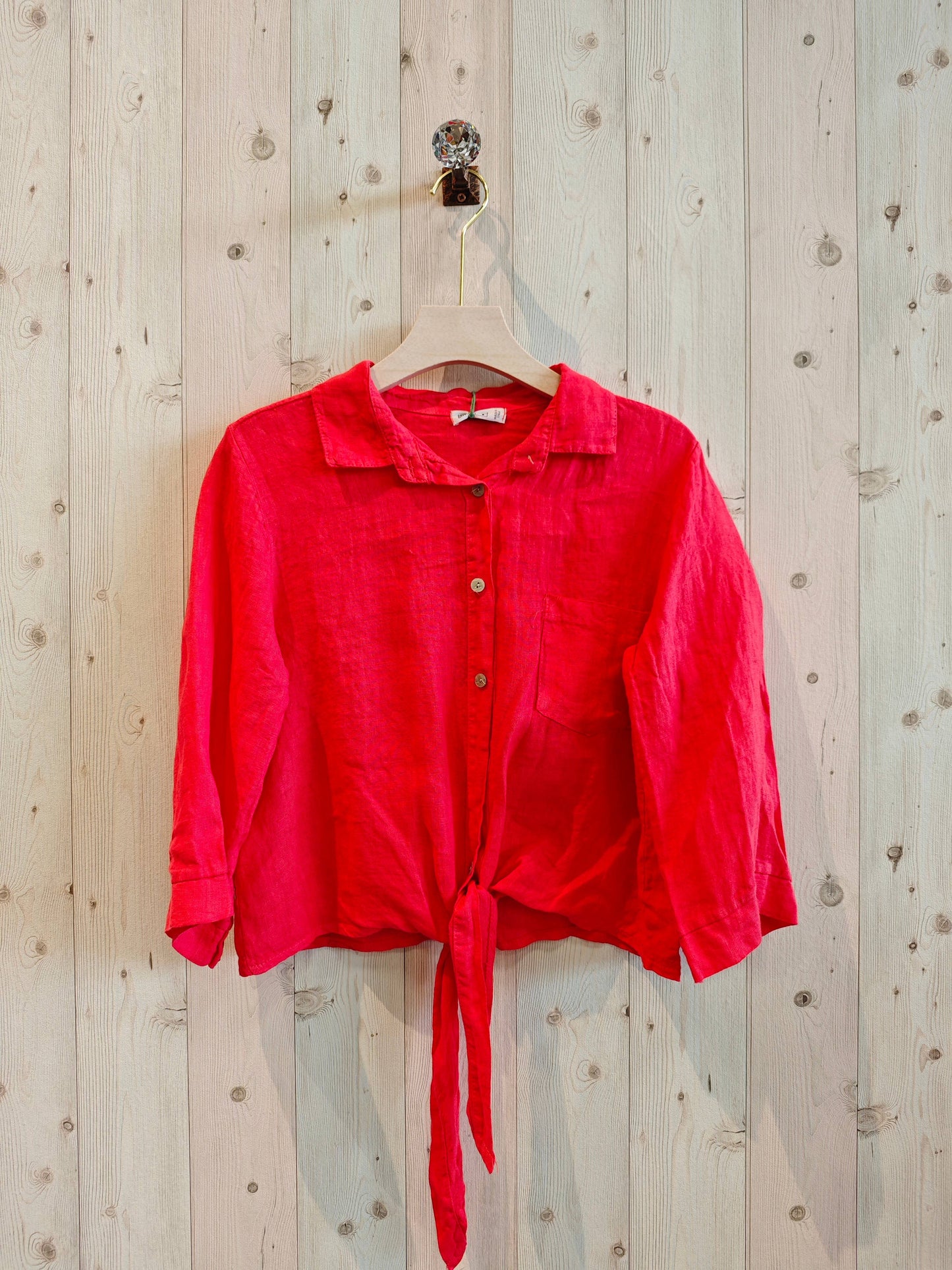 Ref-89166 SHIRT WITH BOW 100% LINEN: Black