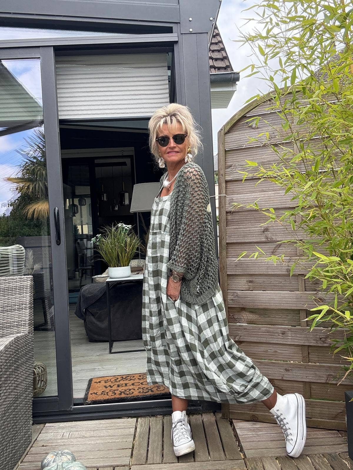 322 LINEN DRESS WITH VICHY CHECKS: MOLE
