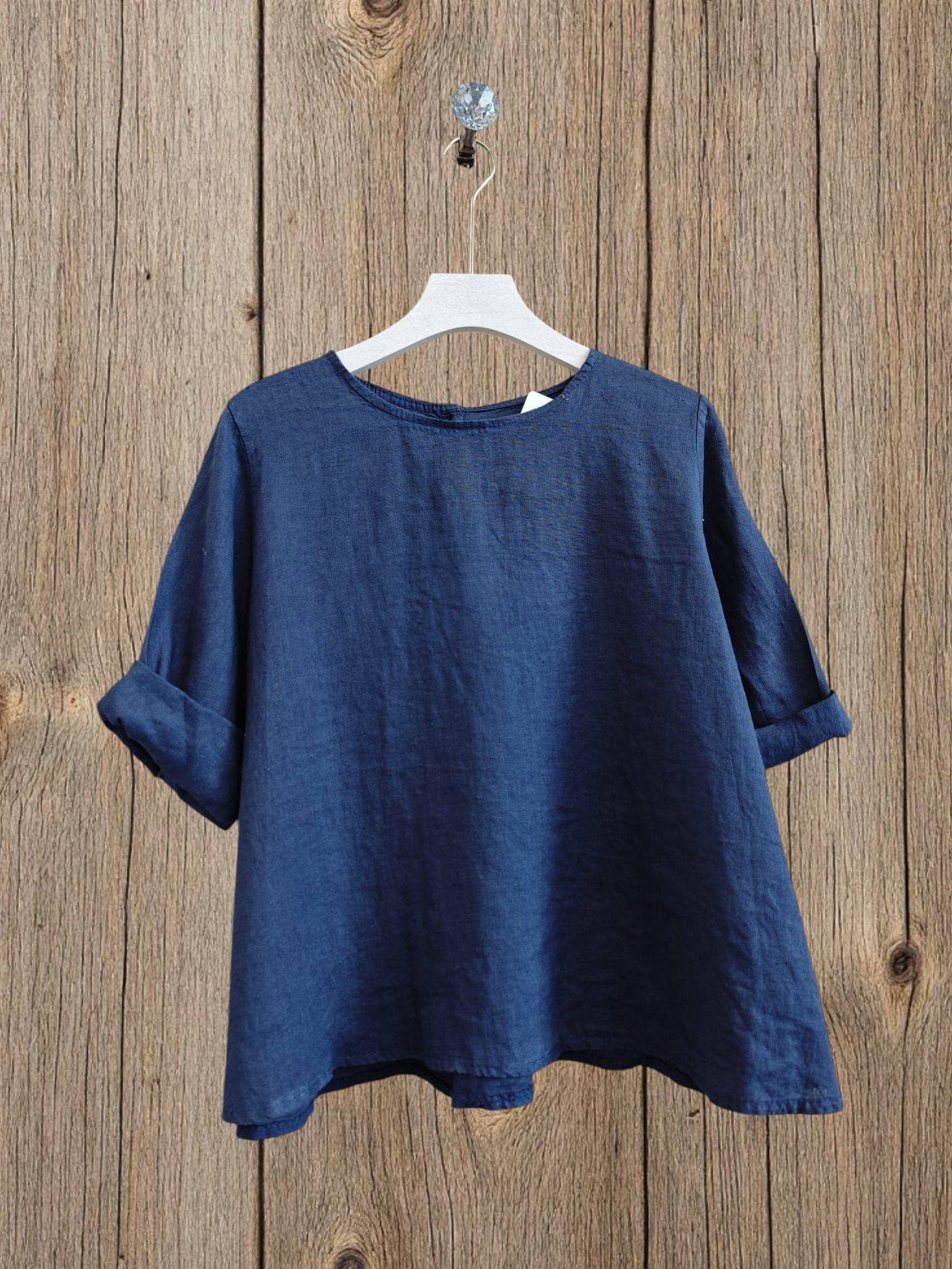 Ref-59100 LONG-SLEEVE BLOUSE 100% LINEN: Black