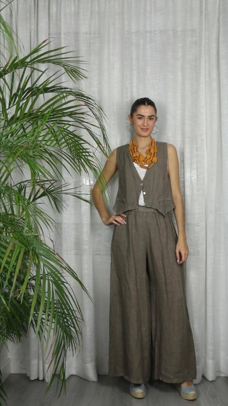Ref-2342 100% LINEN PANTS: BLACK