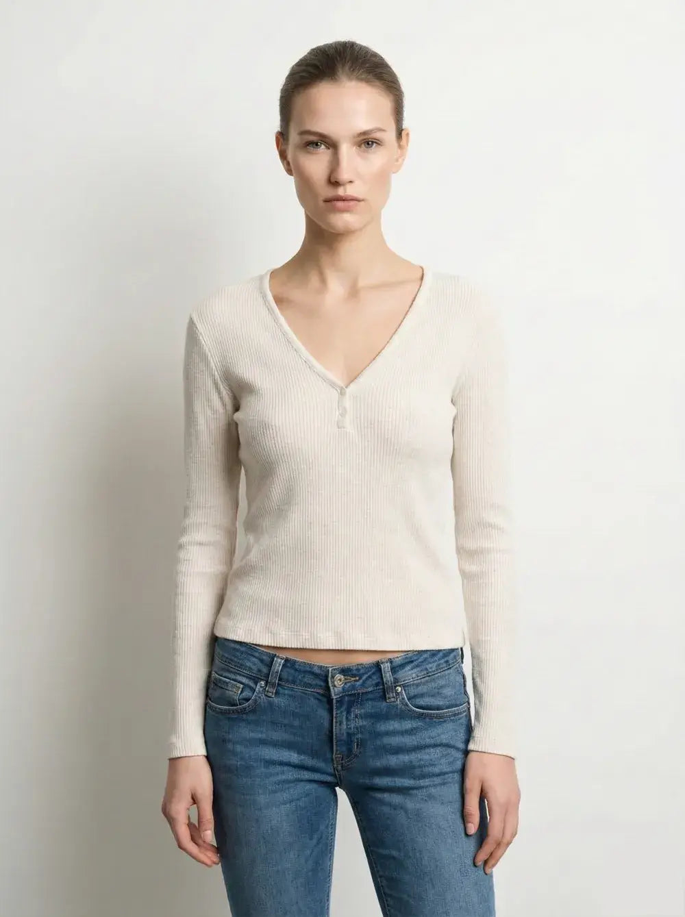 Ribbed lurex top with buttons @59910_HBoutLux: Beige