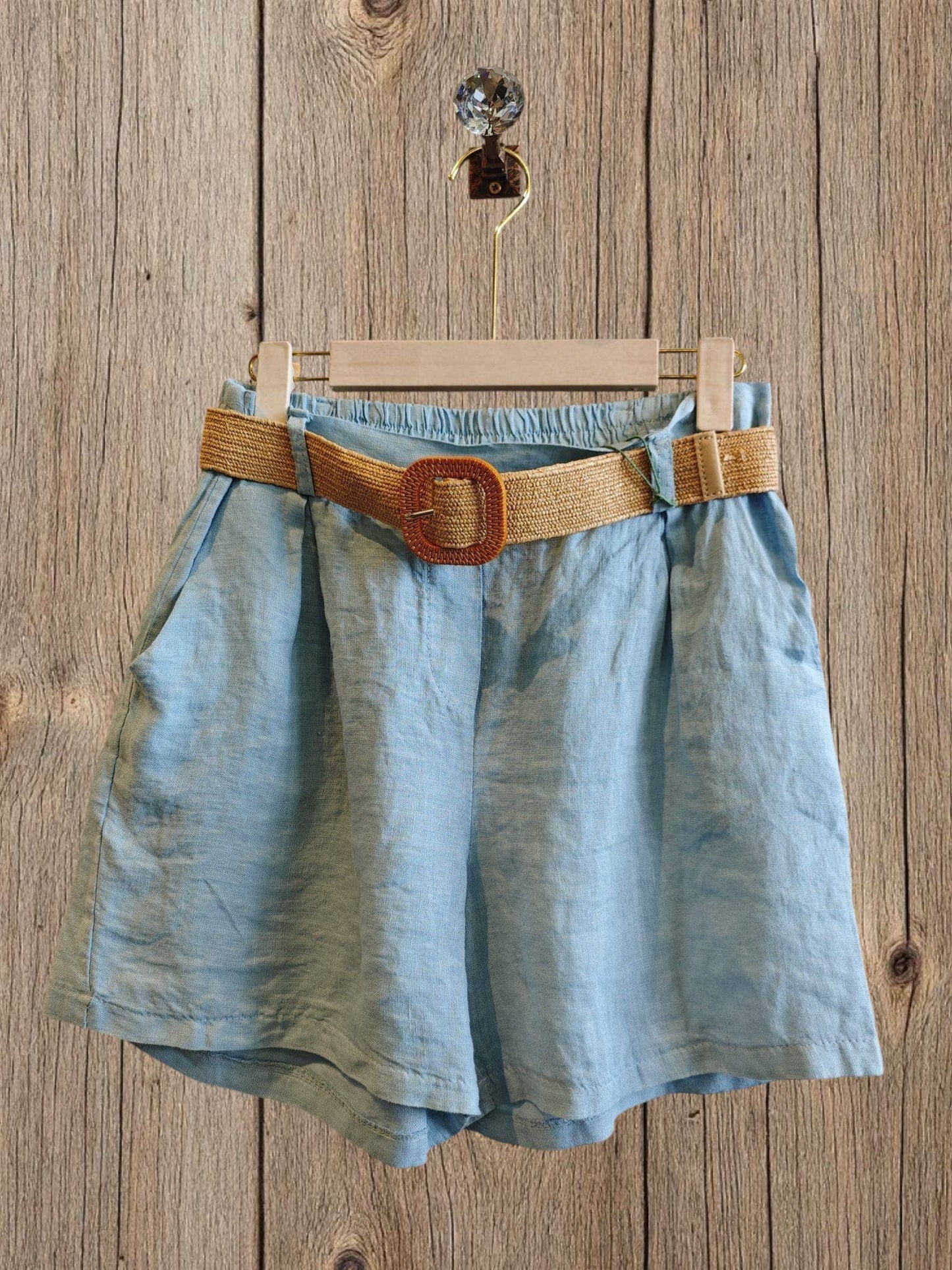 Ref-30563 100% LINEN SHORTS: Black