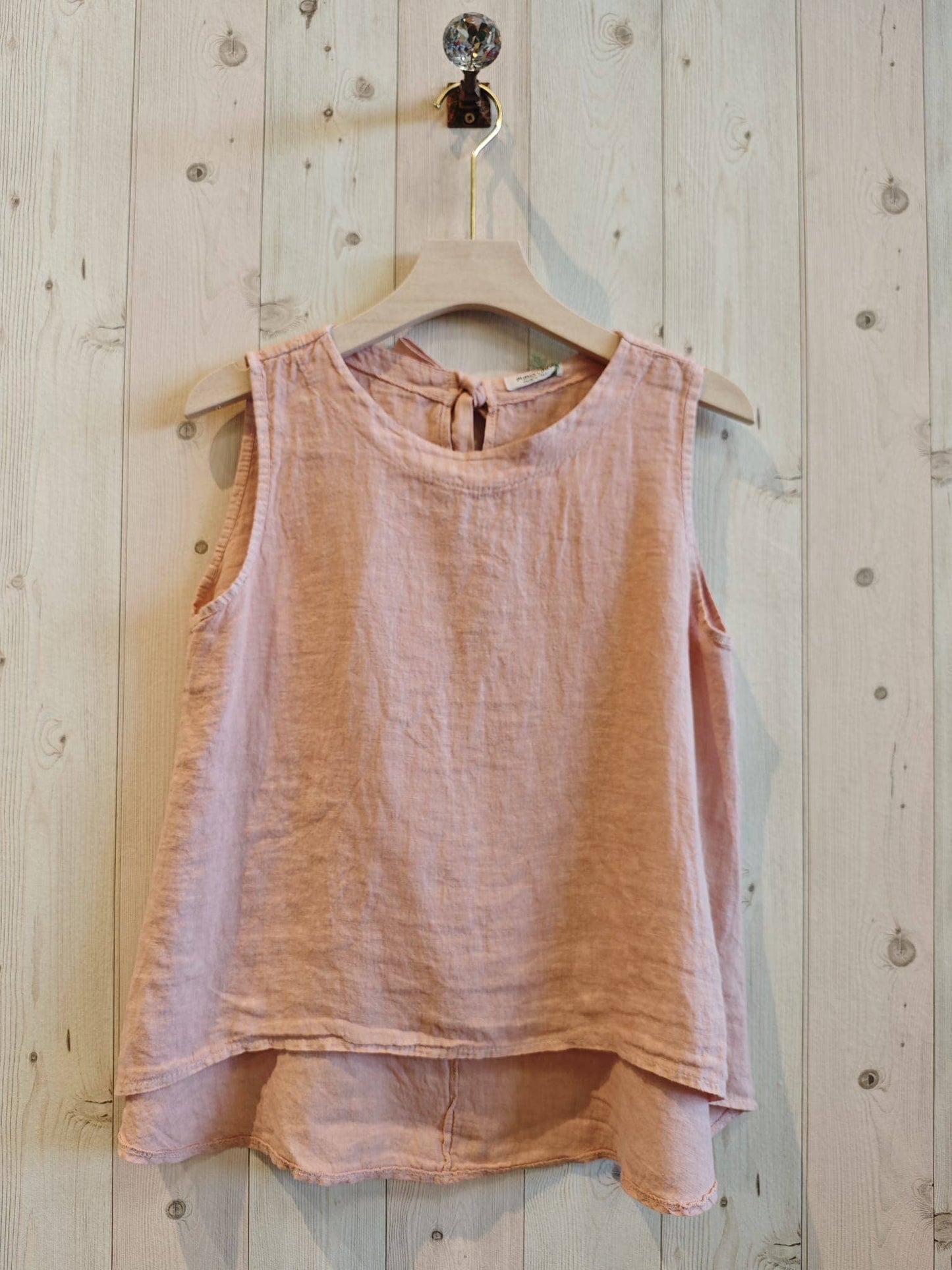 Ref-15763 100% LINEN SLEEVELESS T-SHIRT: Negro