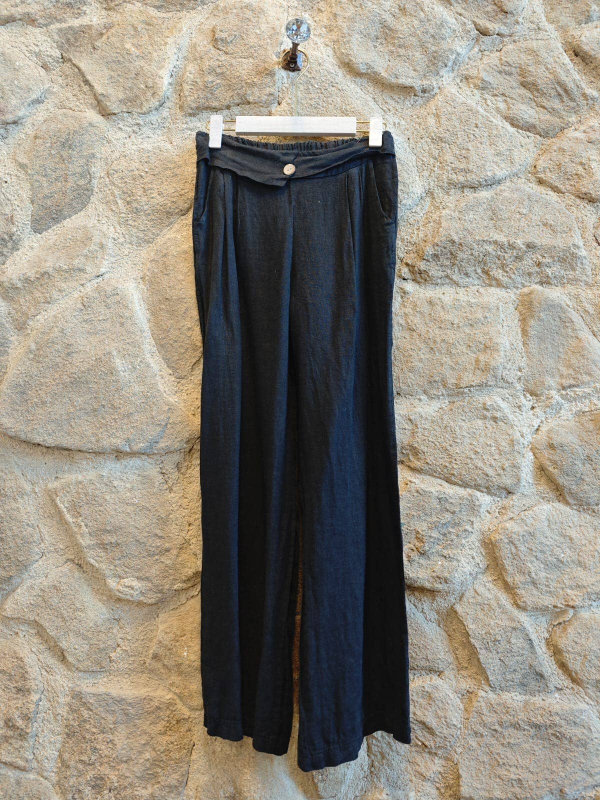 Ref-6578 100% LINEN PANTS WITH TWO POCKETS: Black
