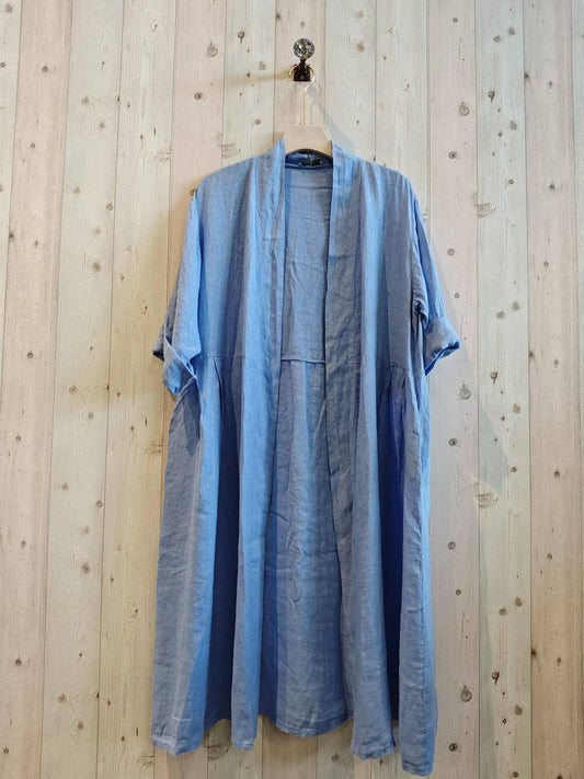 REF 17260 LONG CARDIGAN 100% LINEN: Blue