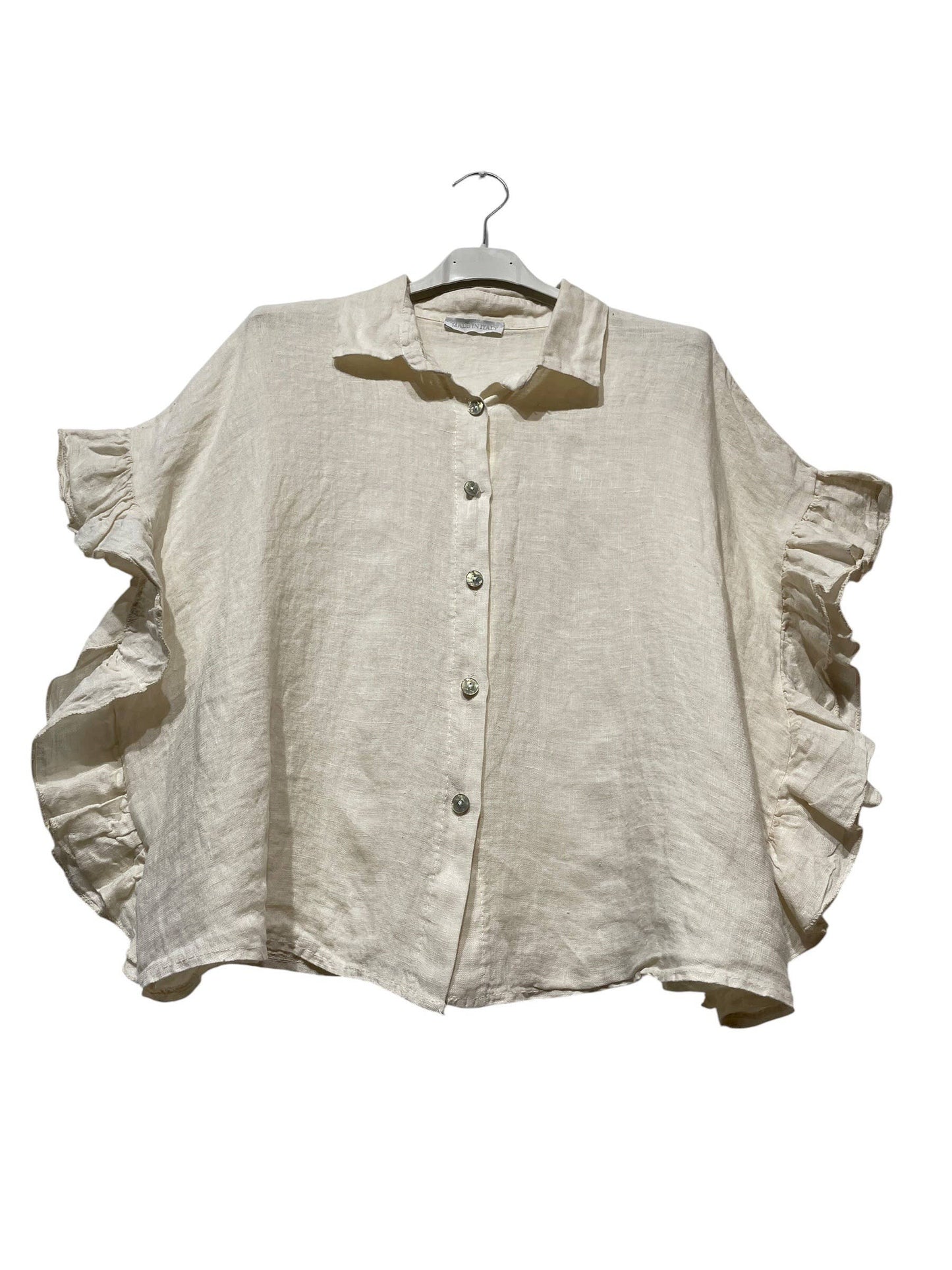 11402B  LINEN SHIRT WITH SIDE RUFFLES: Bordeaux