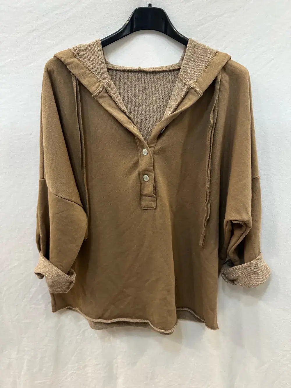 Hooded Button-Up Sweatshirt @83893_ThickSweatshirt: Ecru