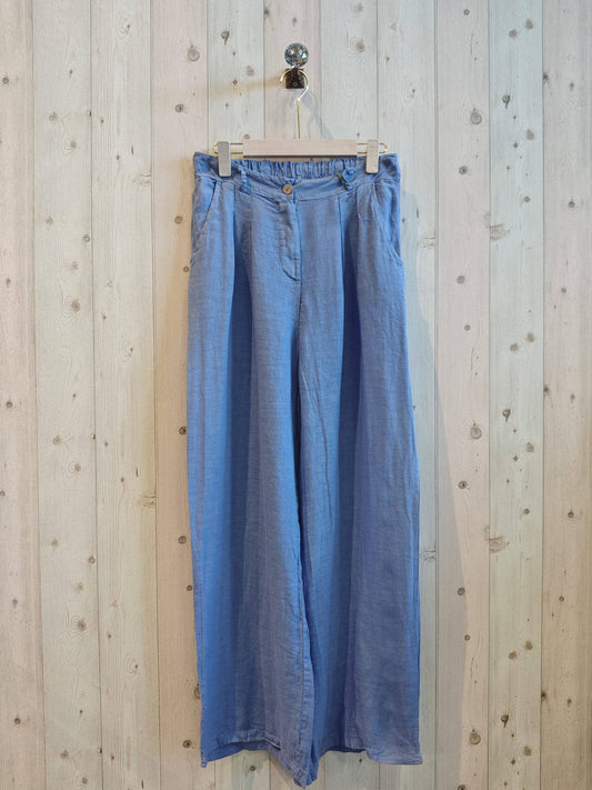REF 30523 TROUSERS WITH ONE BUTTON 100% LINEN: Blue