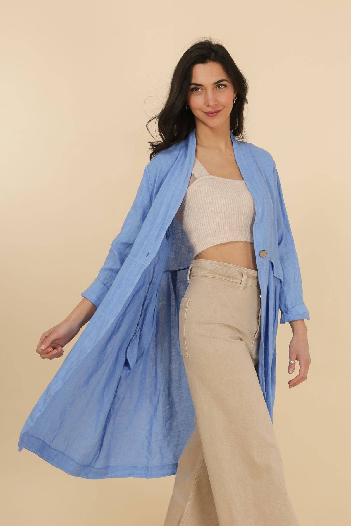 1142 SPRING SUMMER CLOTHING LINEN JACKET: CHOCO