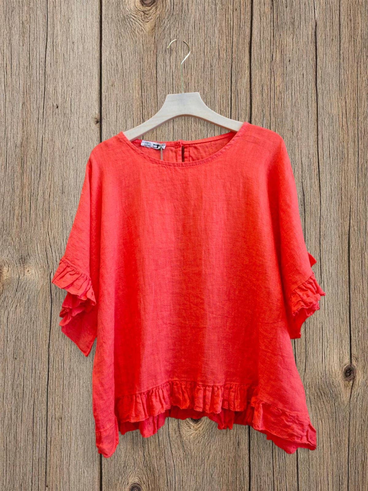 Ref-10740 RUFFLED BLOUSE 100% LINEN: BLANCO