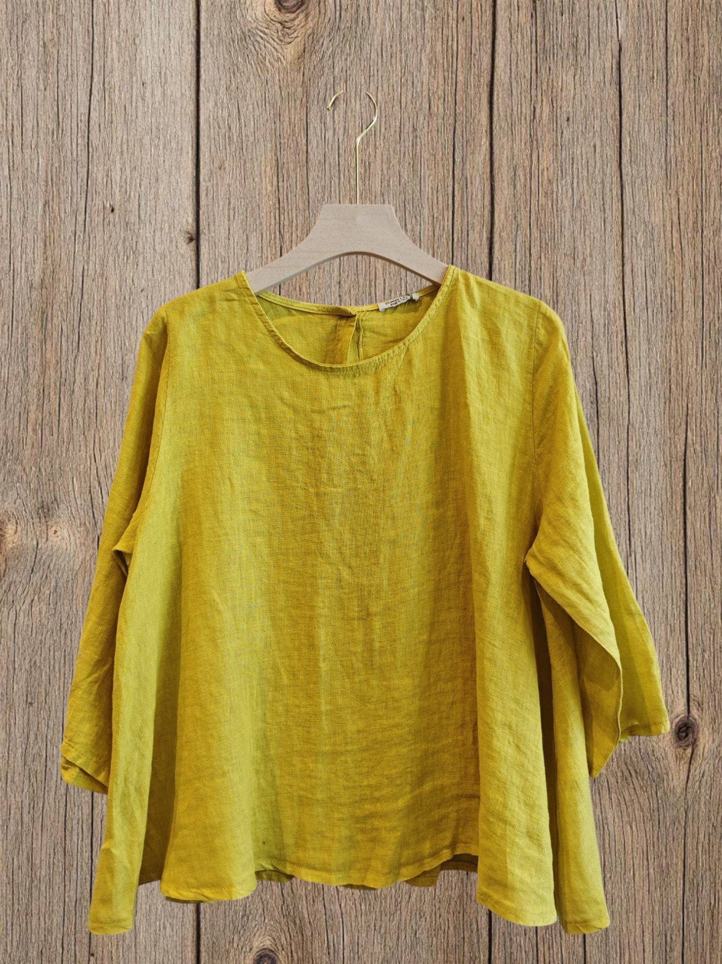 Ref-59100 LONG-SLEEVE BLOUSE 100% LINEN: Black