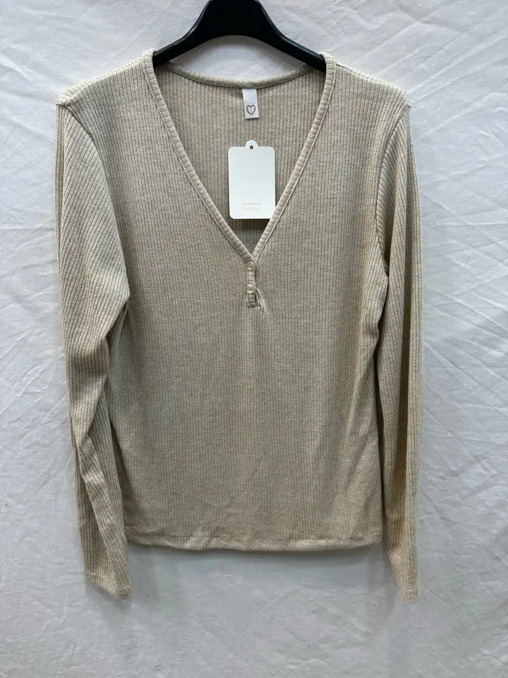 Ribbed lurex top with buttons @59910_HBoutLux: Beige