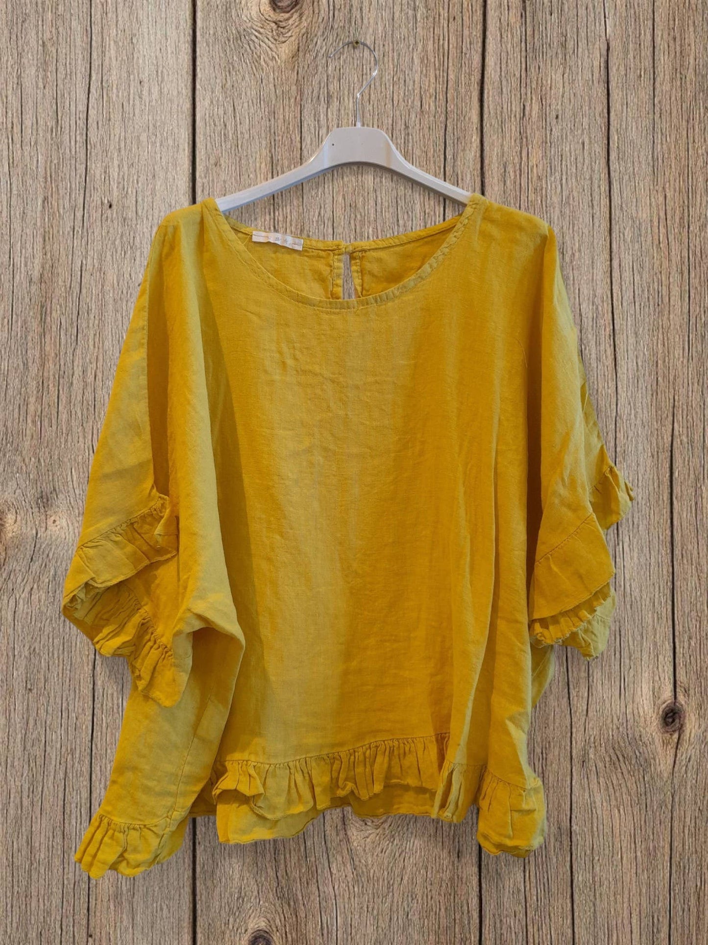 Ref-10740 RUFFLED BLOUSE 100% LINEN: BLANCO