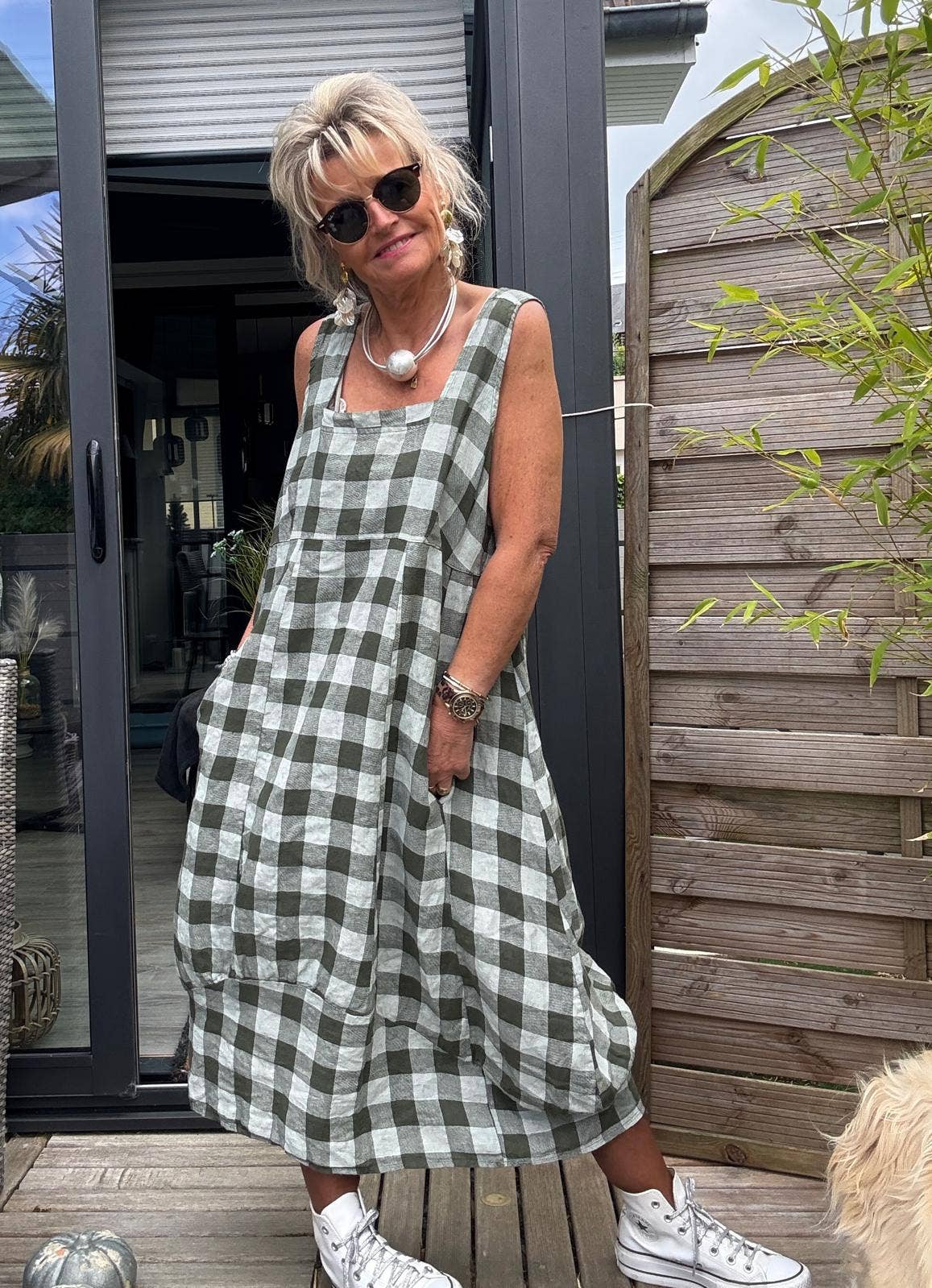 322 LINEN DRESS WITH VICHY CHECKS: MOLE