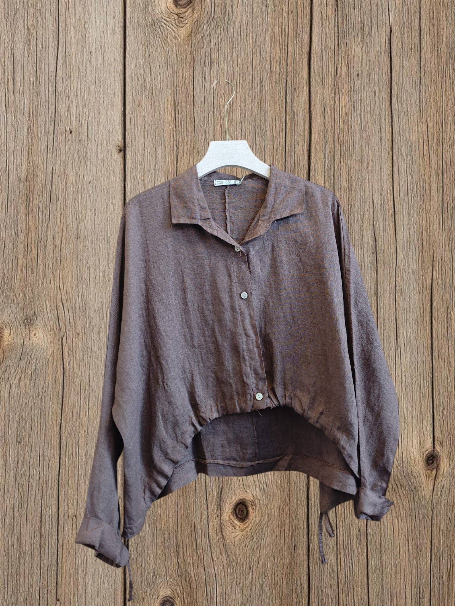 Ref-83790 SHORT BLOUSE 100% LINEN: Beige