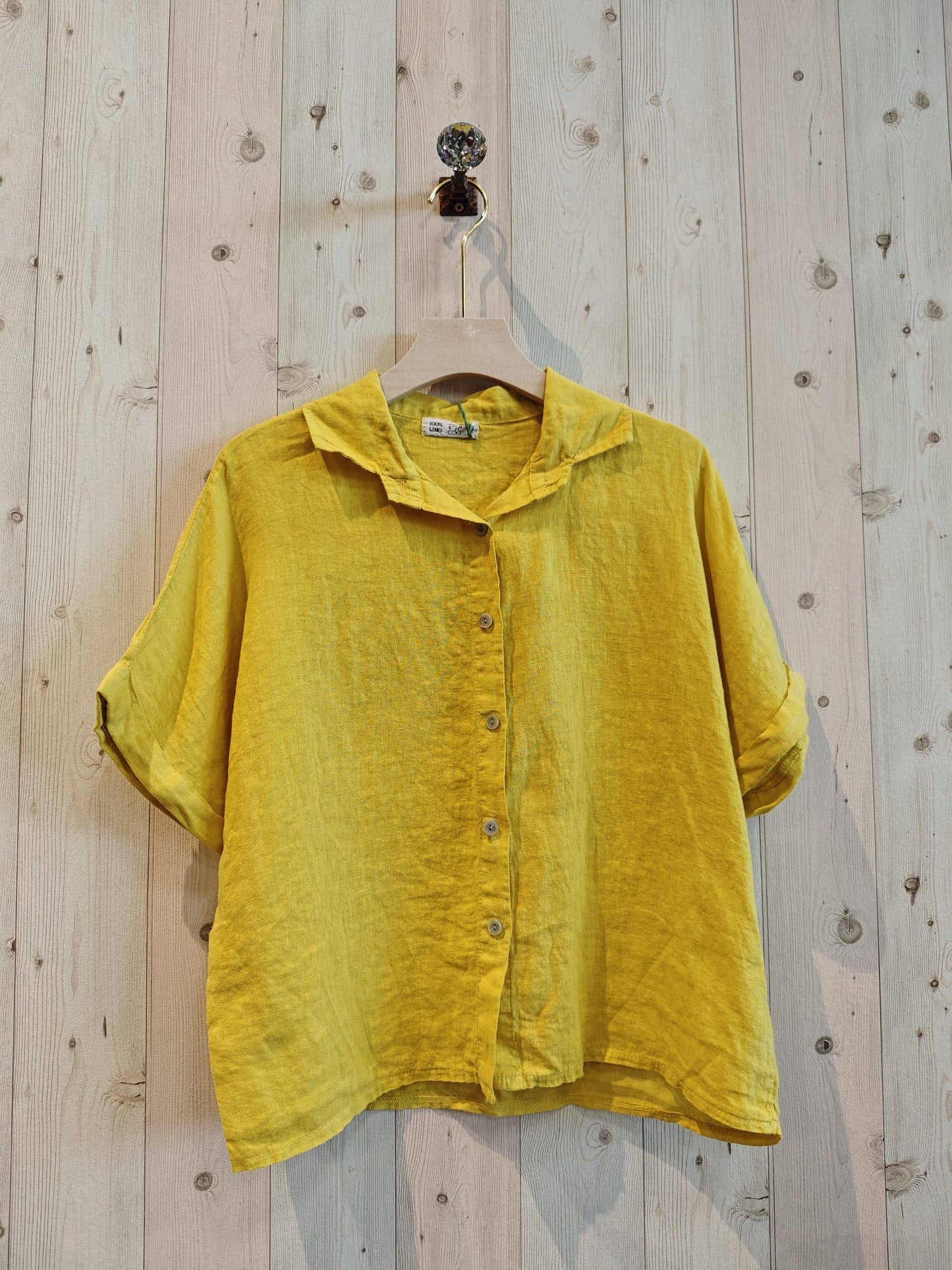 Ref-83531 100% LINEN SHORT-SLEEVE SHIRT: CAMEL