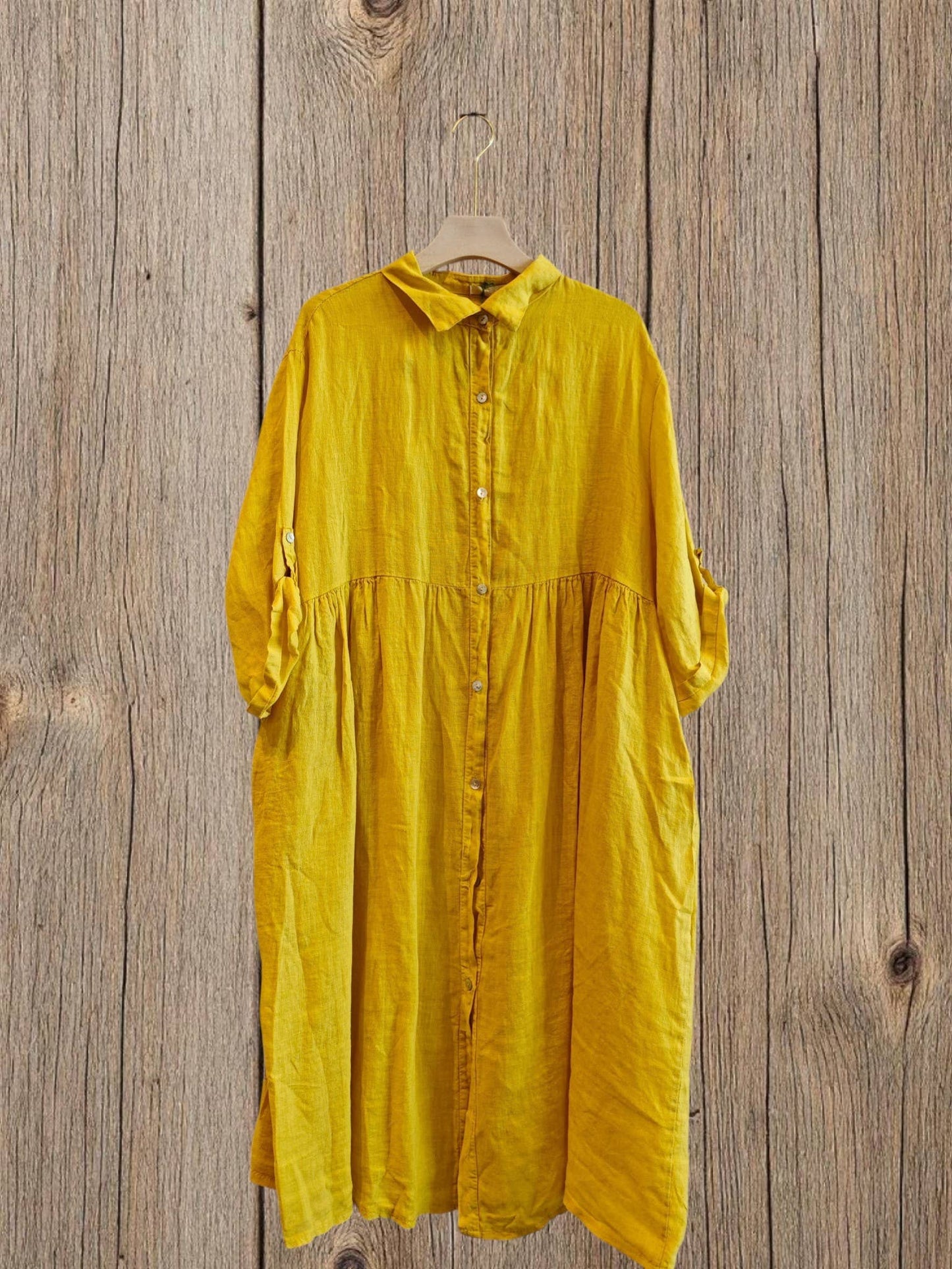 Ref-72064 LONG DRESS WITH WAIST SEAM 100% LINEN: BLANCO