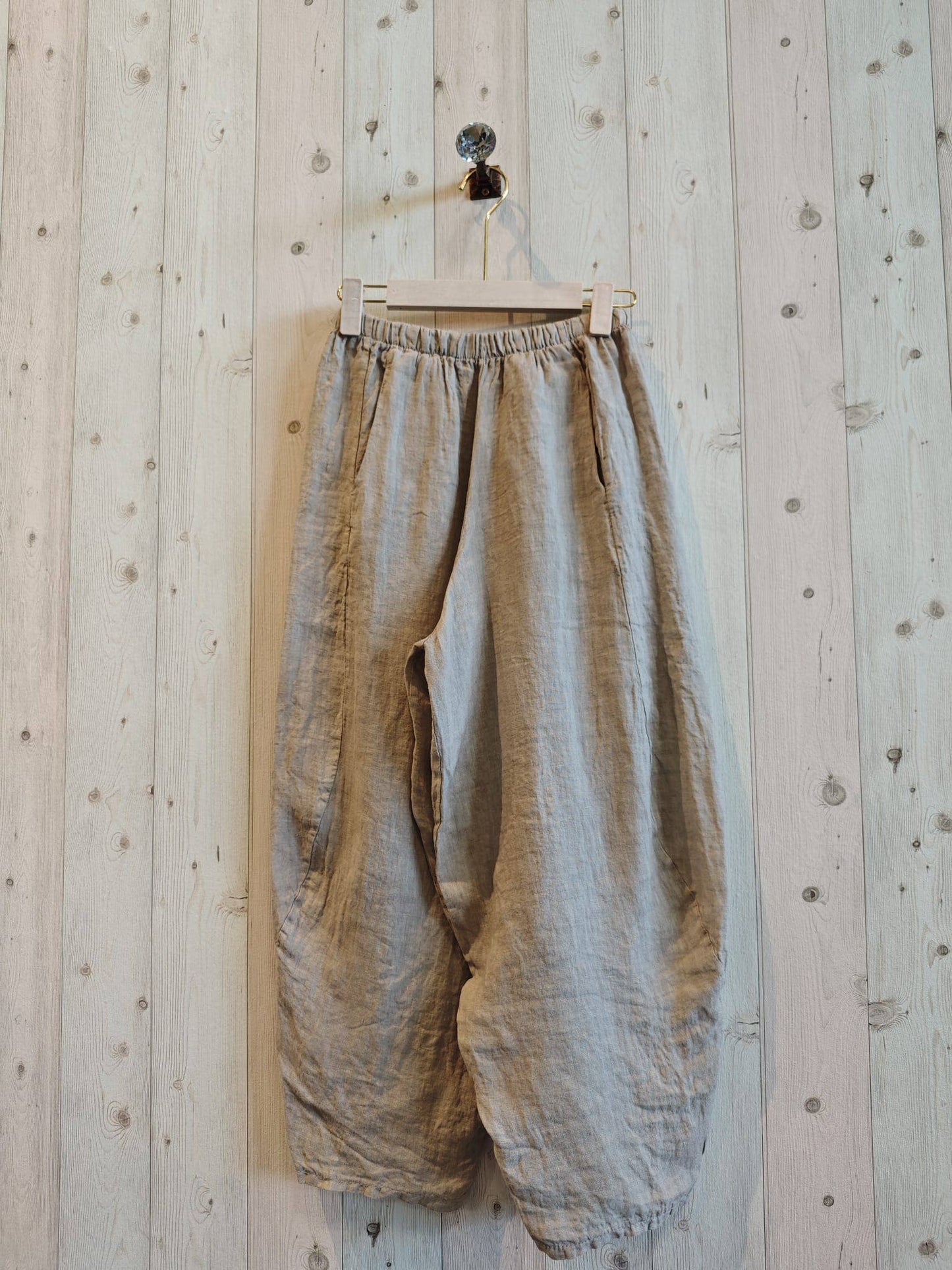 100% LINEN BALLOON STYLE TROUSERS: BEIGE