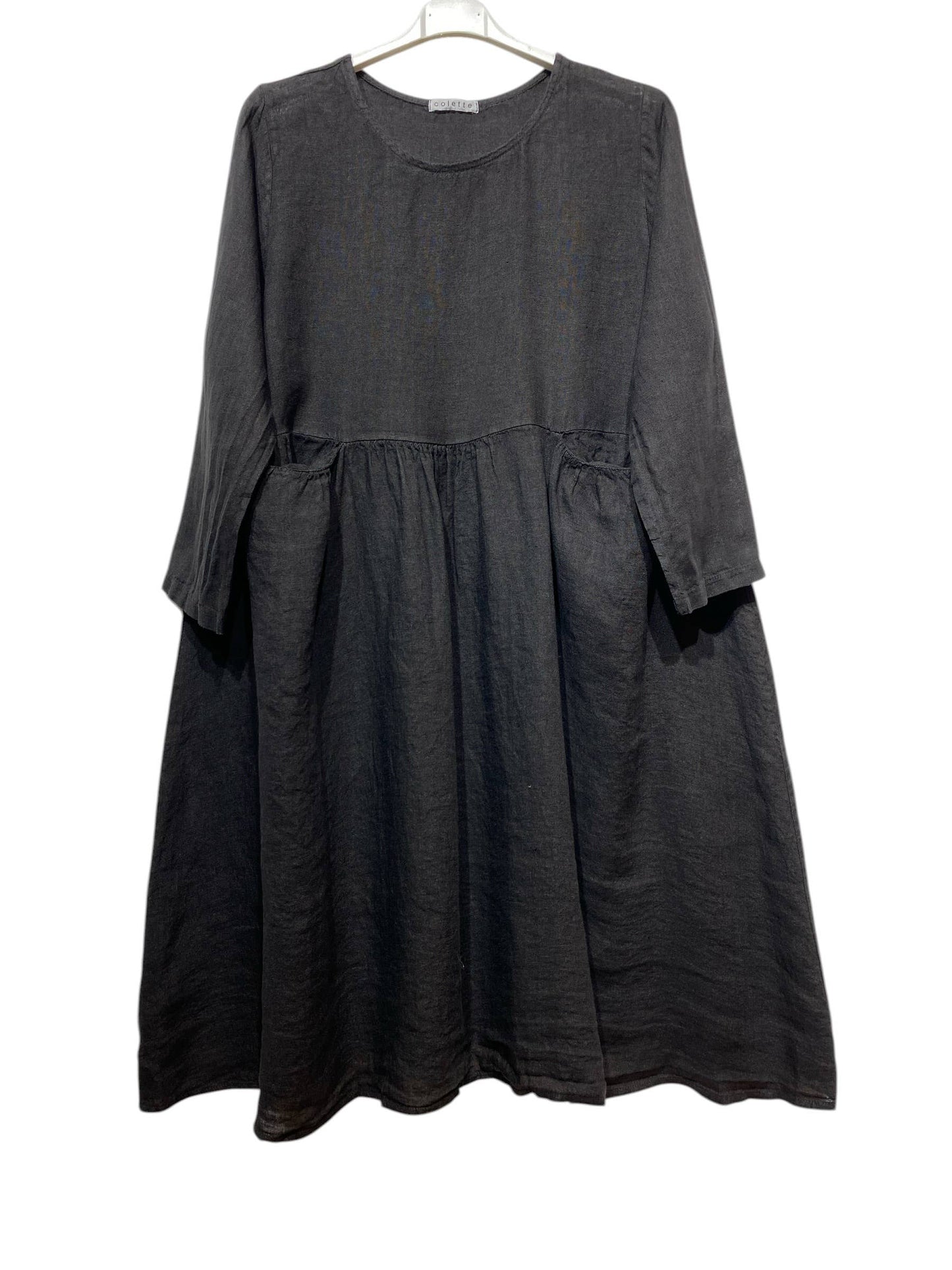 3127 LINEN DRESS SPRING SUMMER CLOTHING PLUS SIZE: Noir