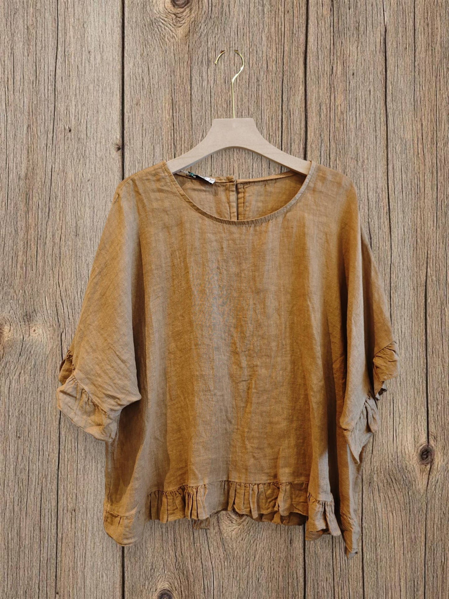 Ref-10740 RUFFLED BLOUSE 100% LINEN: BLANCO