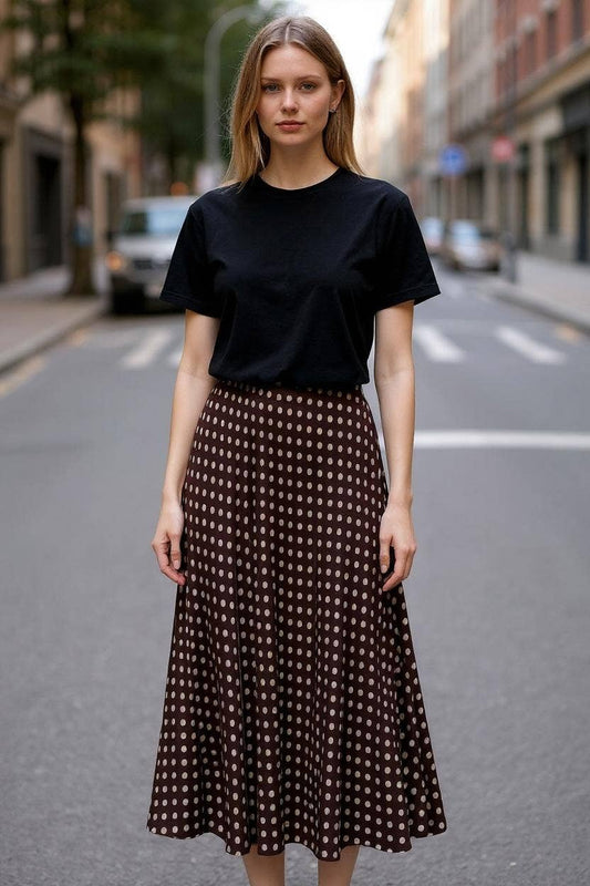 Leopard satin skirt 2337-POIS: Chocolat