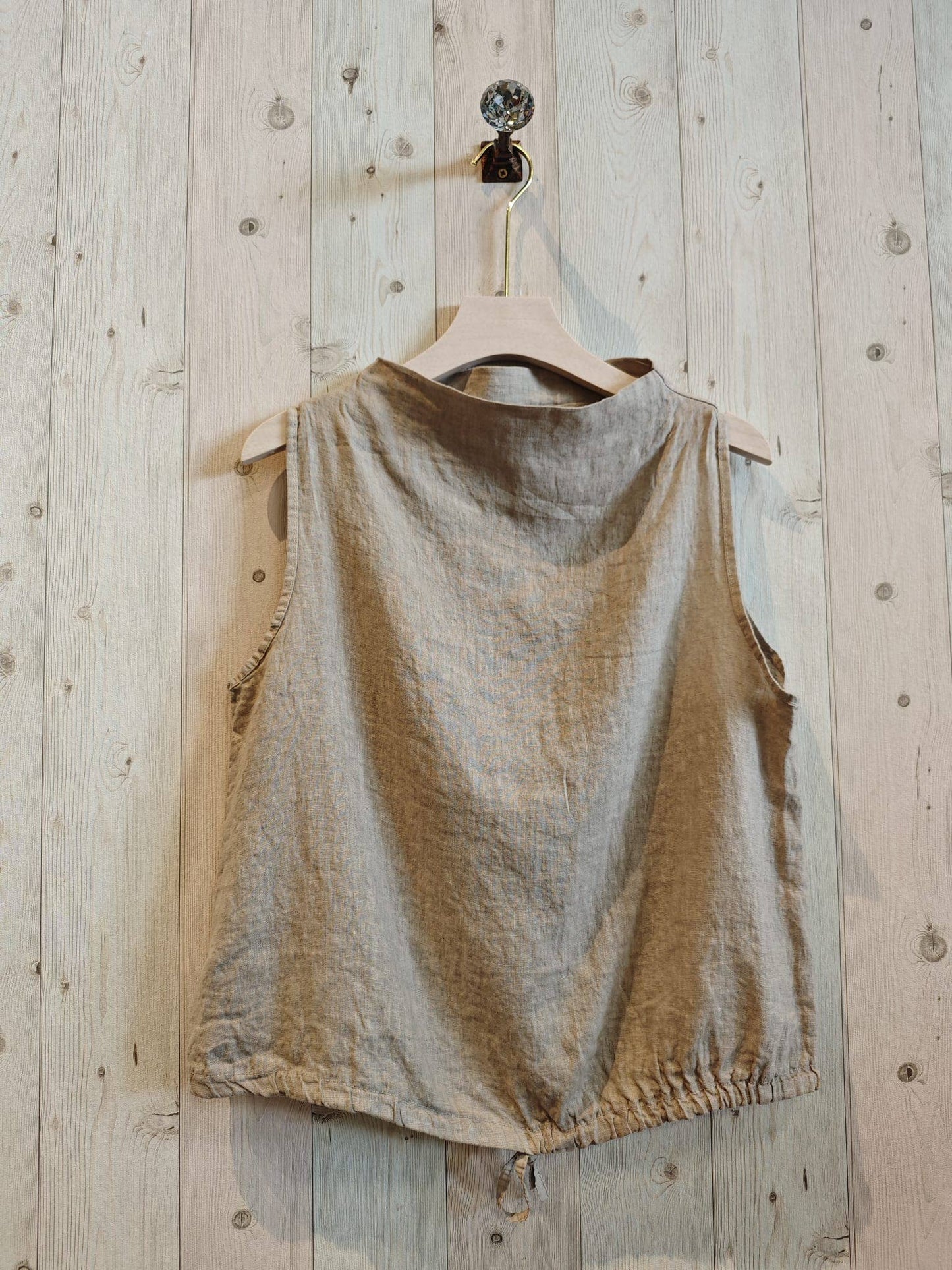 Ref-5189 SLEEVELESS BLOUSE 100% LINEN: BEIGE