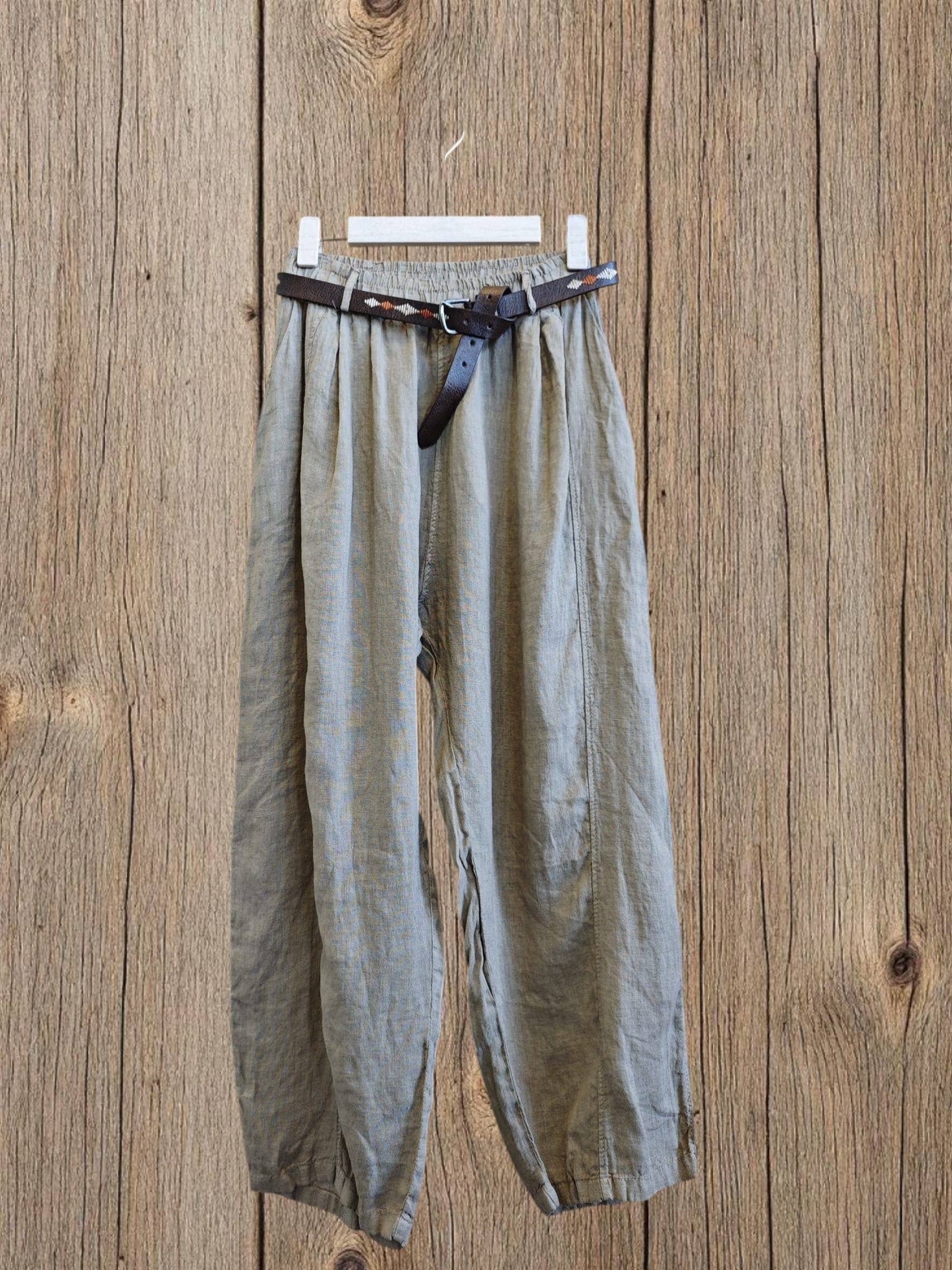 Ref-825198 BELTED PANTS 100% LINEN: Beis