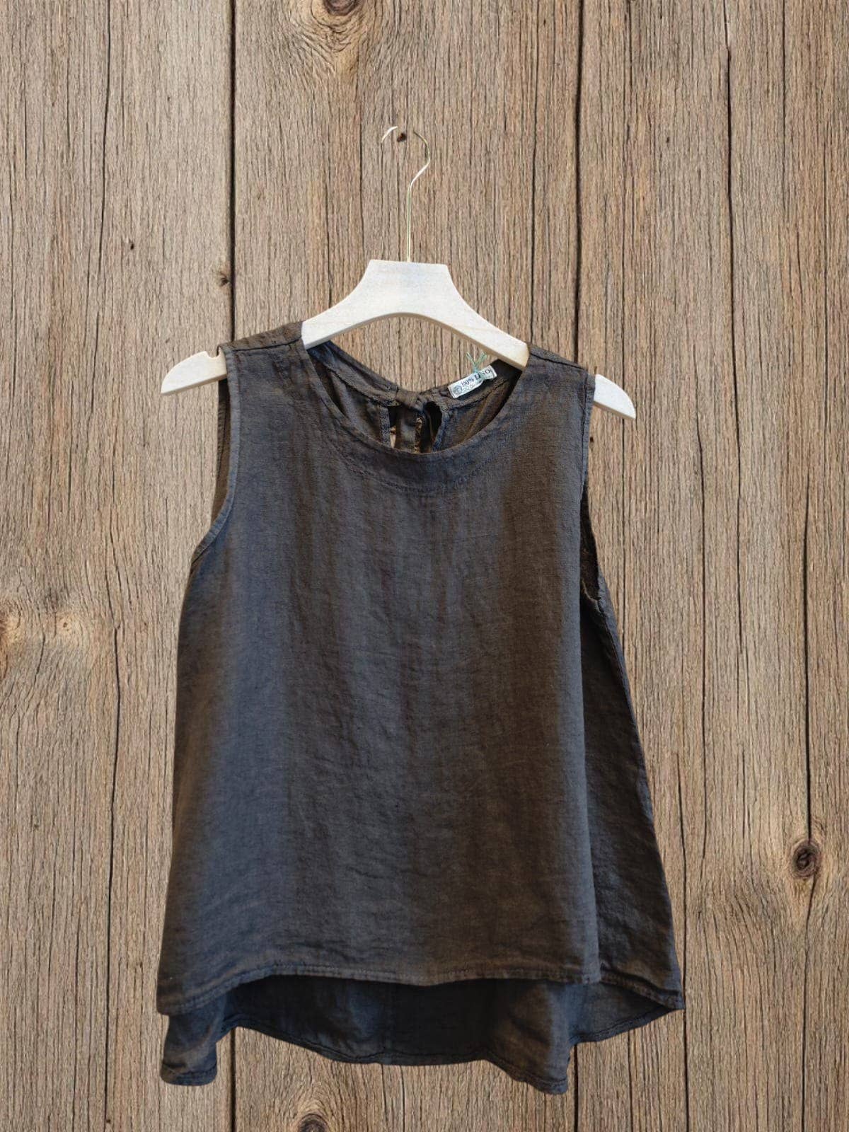 Ref-15763 100% LINEN SLEEVELESS T-SHIRT: Blank