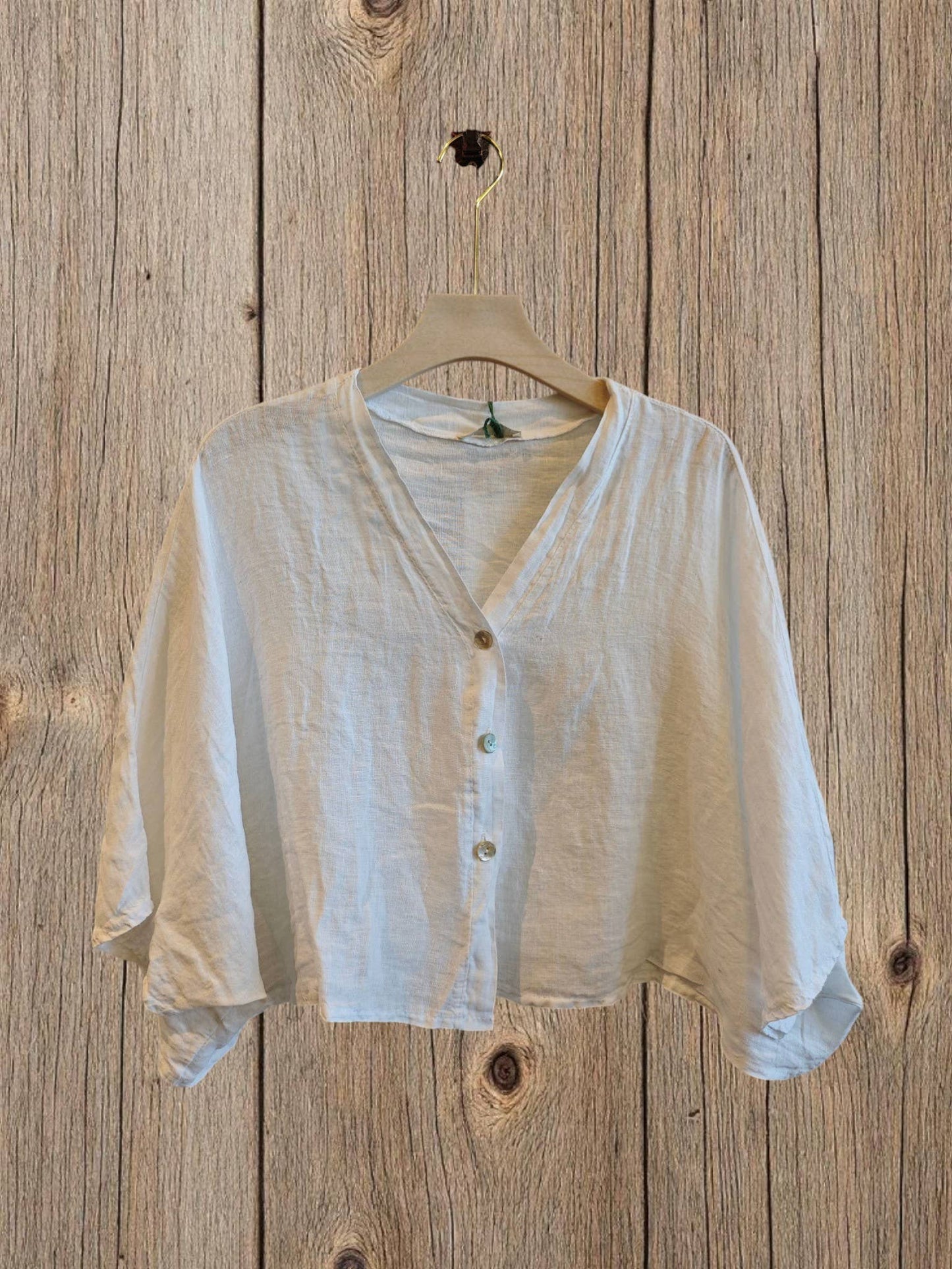 Ref-11870 SHORT LINEN BLOUSE 100%: CAMEL