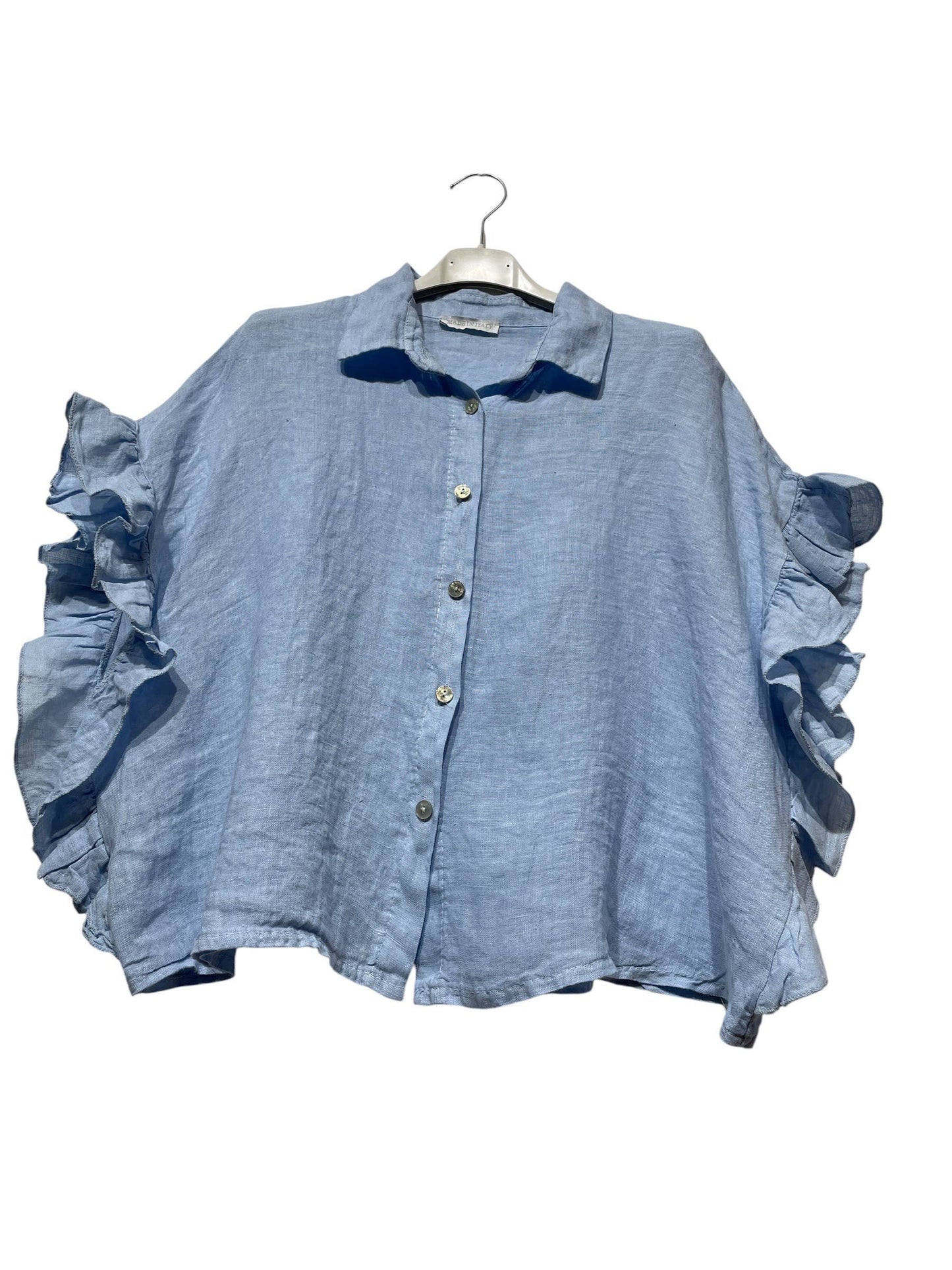 11402B  LINEN SHIRT WITH SIDE RUFFLES: Bordeaux