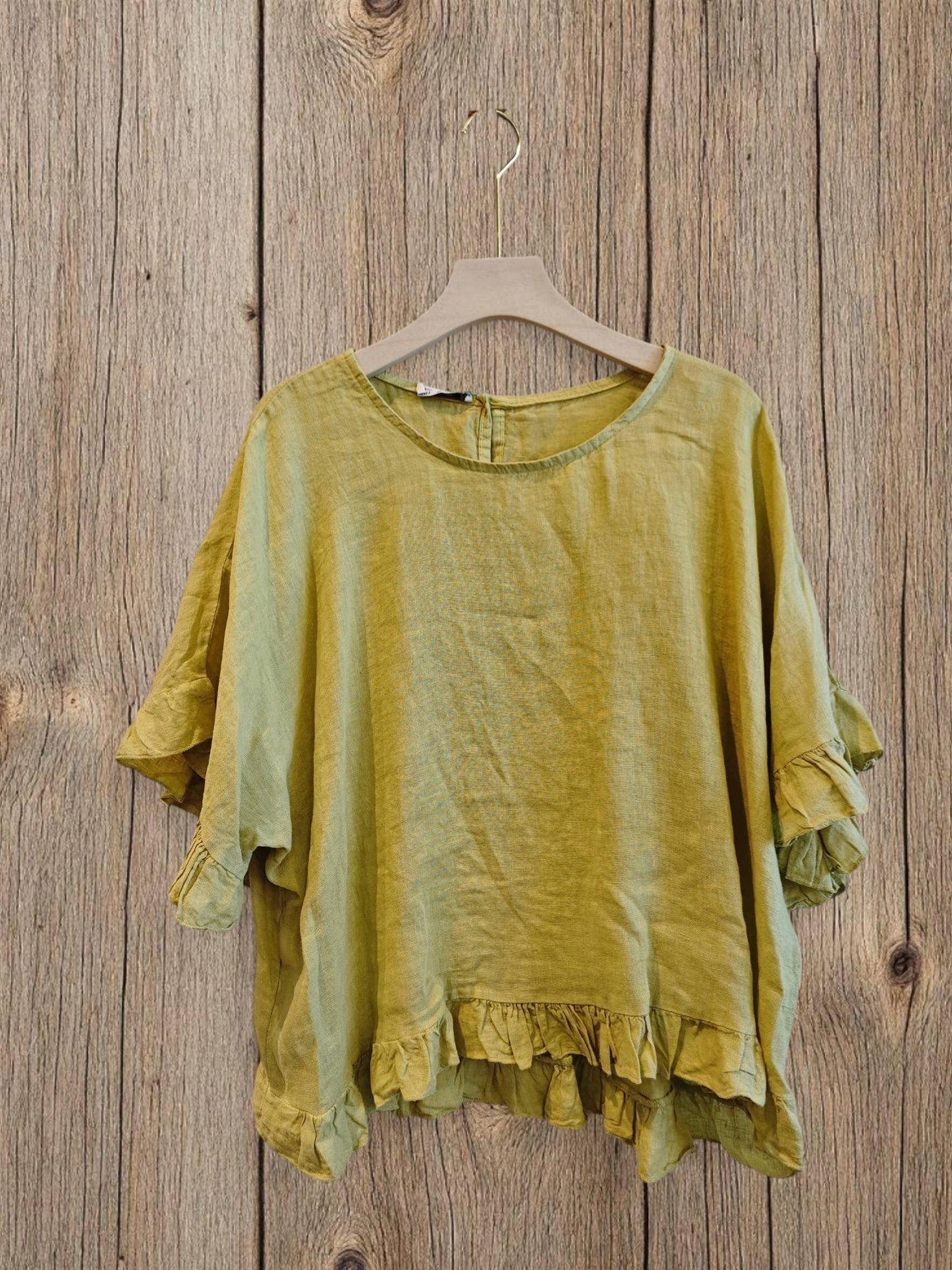 Ref-10740 RUFFLED BLOUSE 100% LINEN: BLANCO