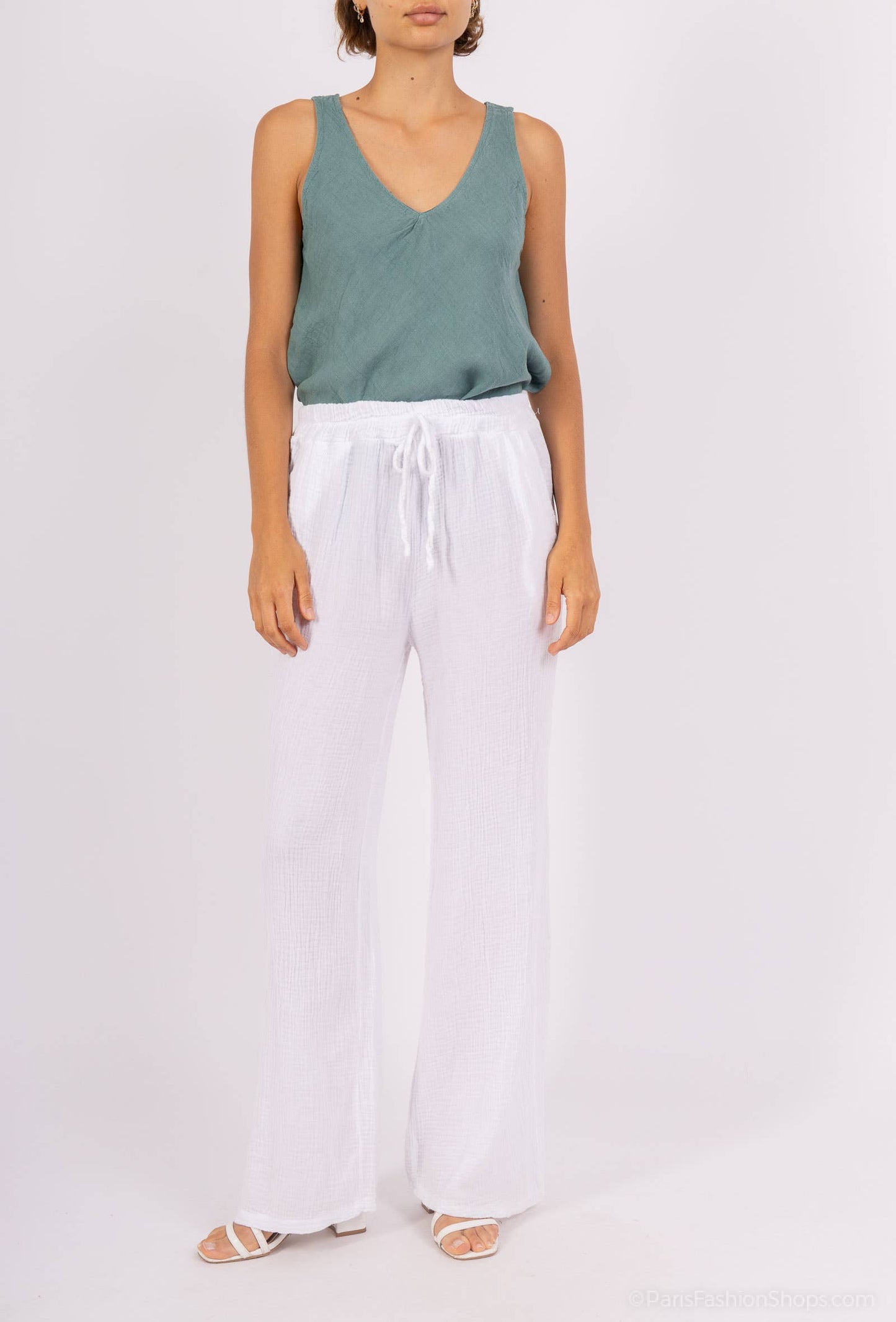 Basic Linen Tank Top @37252_DebLin: White