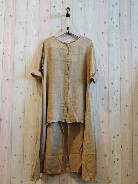 REF 17261 SET BLOUSE AND LINEN PANTS 100%: CAMEL