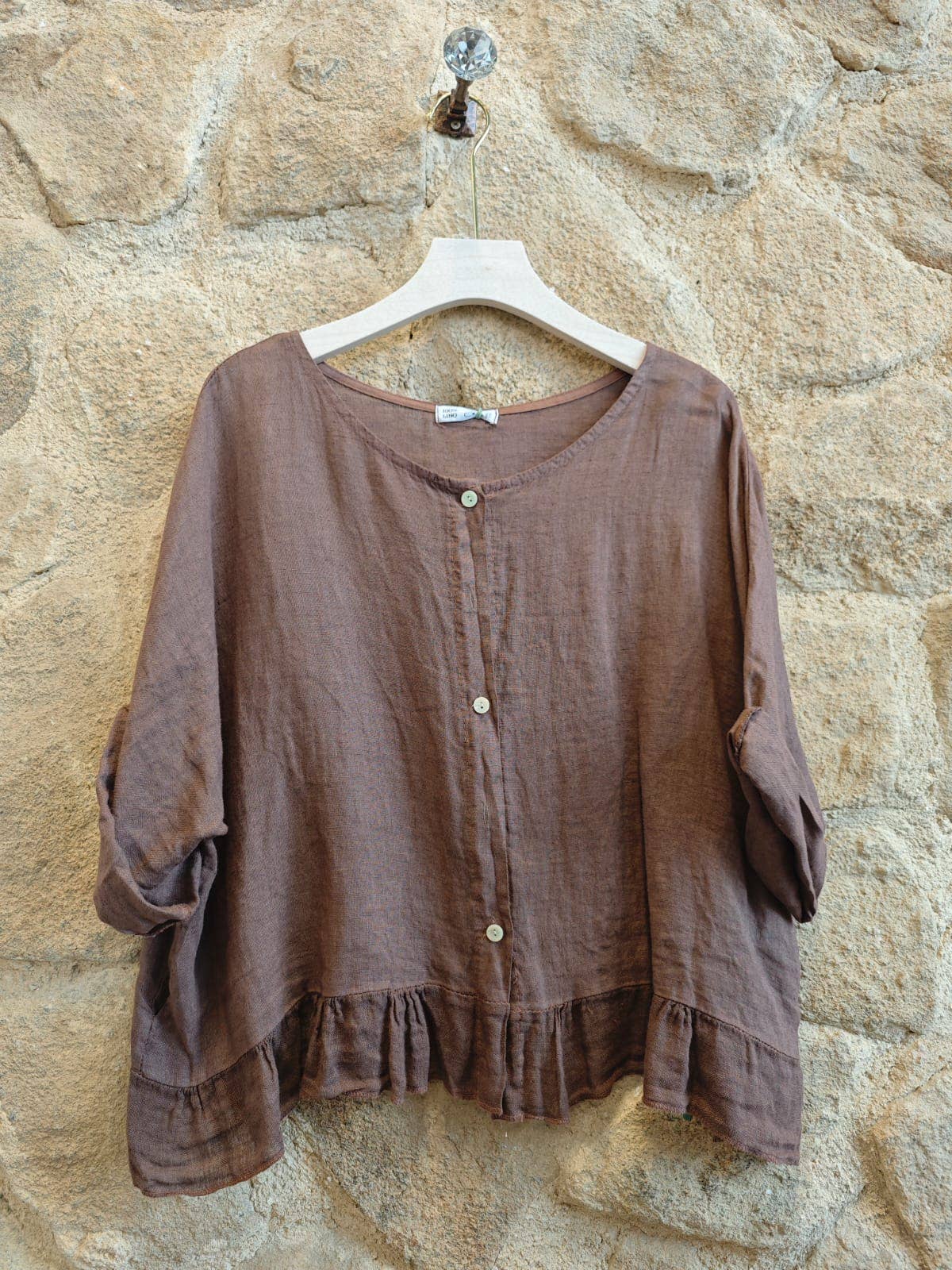 Ref-764 BASIC SHORT BLOUSE 100% LINEN: Beige