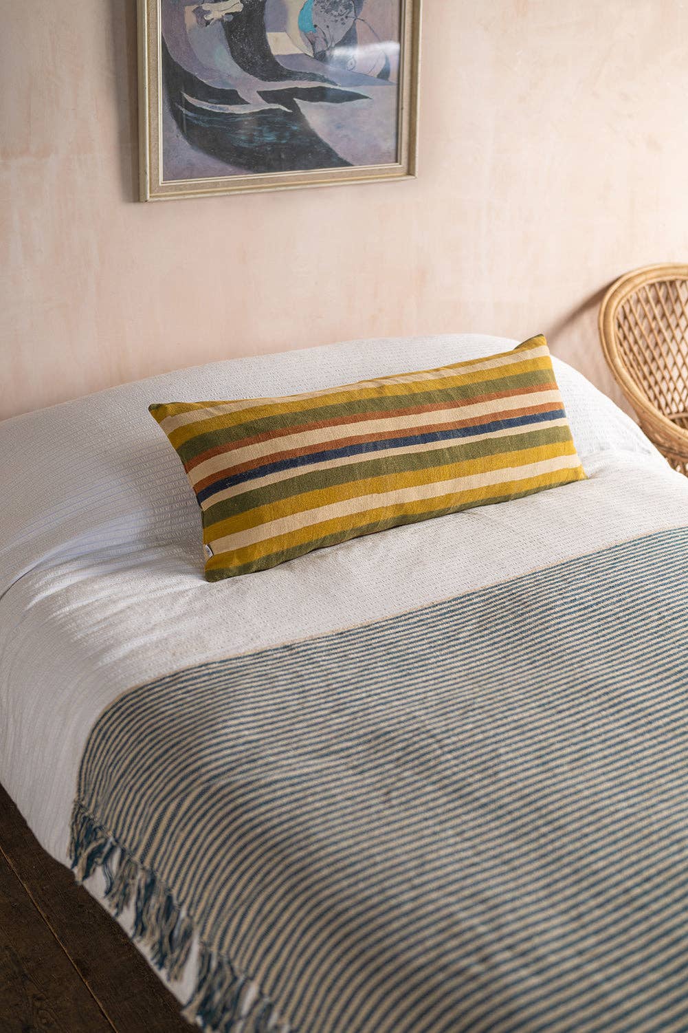 Clay Stripe Block Print Cushion Cover: Feather Inner