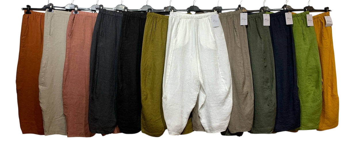 8414 LINEN PANTS WITH POCKETS, OVERSIZED FIT, BEST SELLER: TAUPE