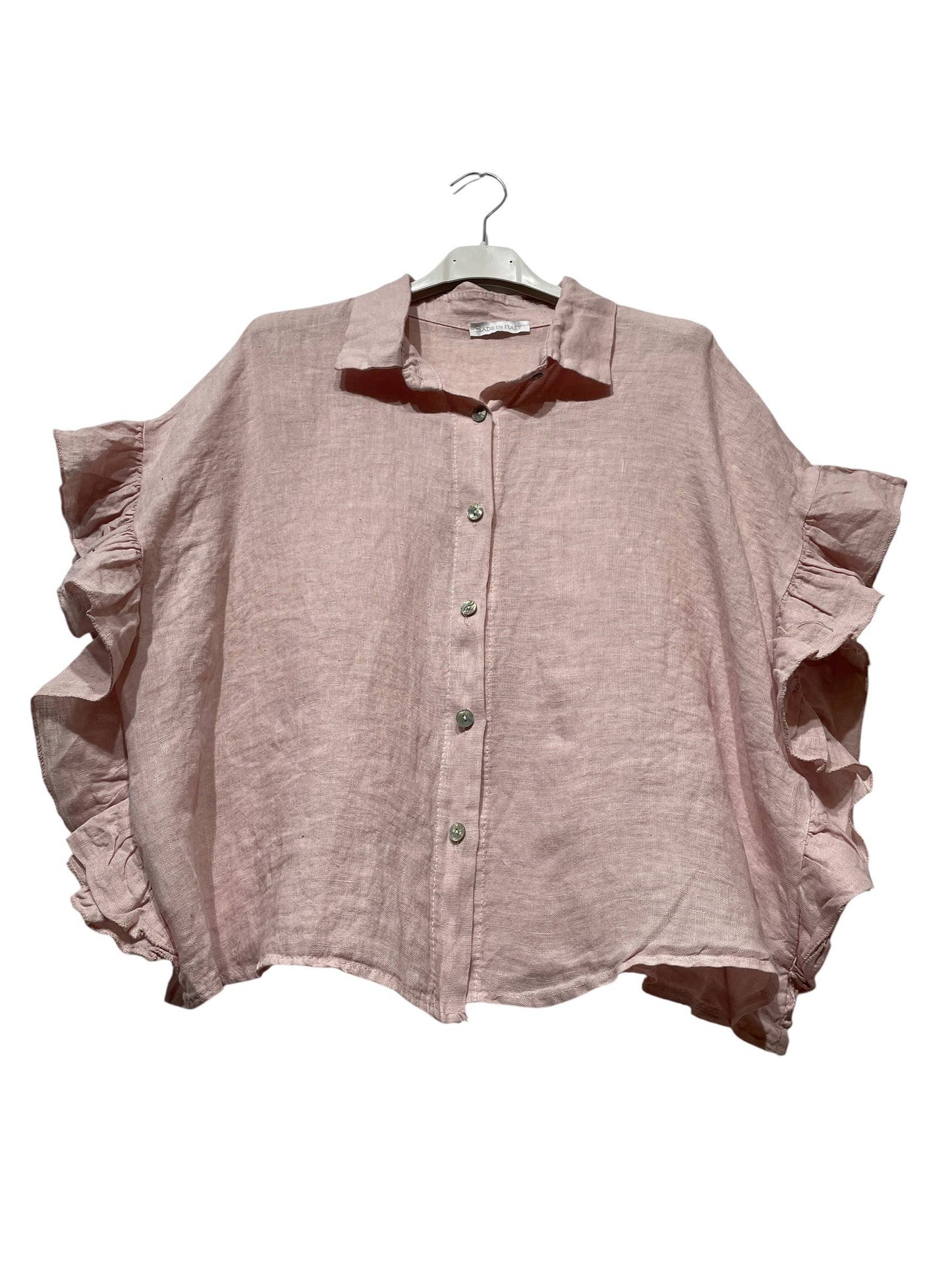 11402B  LINEN SHIRT WITH SIDE RUFFLES: Bordeaux