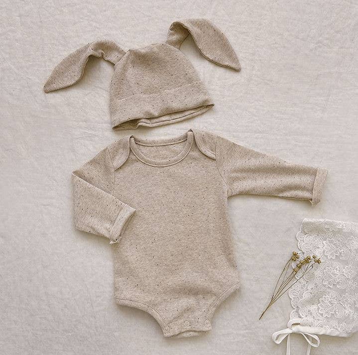 Annie & Charles® bodysuit with beanie: Beige / 3-6 M