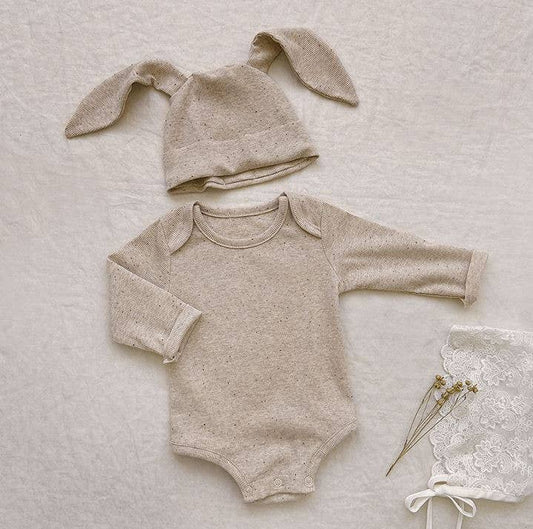 Annie & Charles® bodysuit with beanie: Beige / 3-6 M