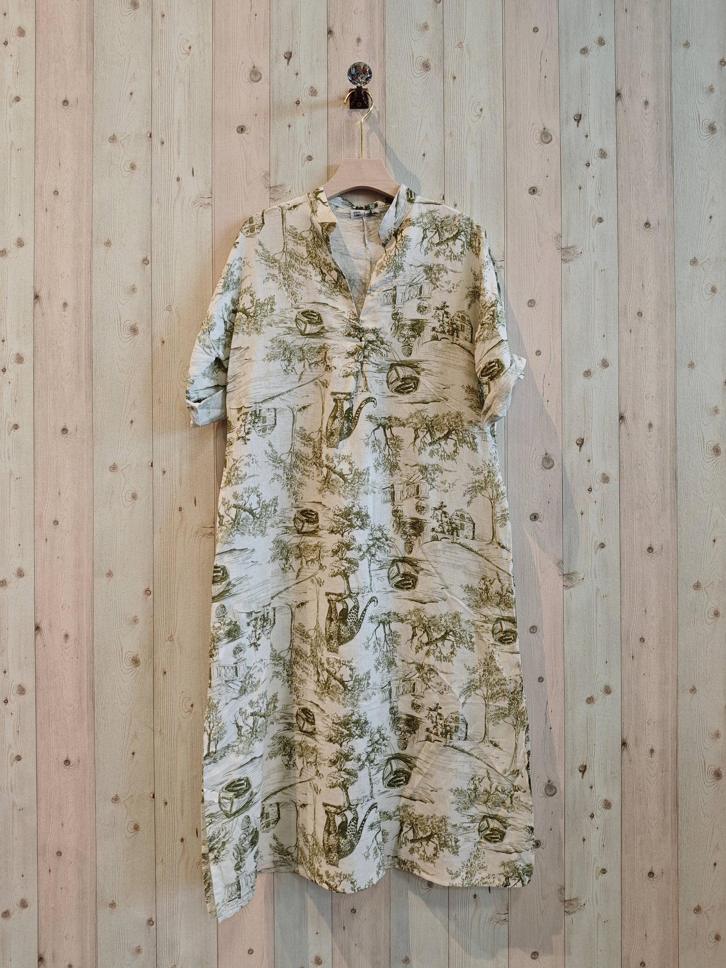 Ref-293400 Mandarin-collar shirt 100% linen: Khaki