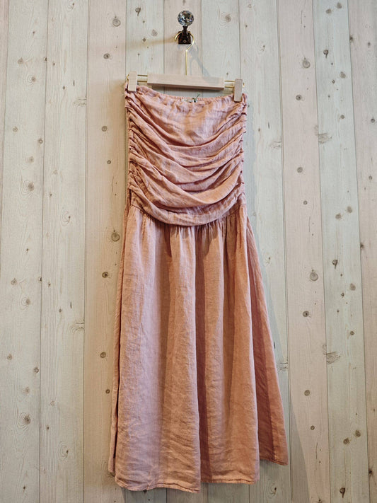 REF 17829 100% LINEN STRAPLESS DRESS: Rose