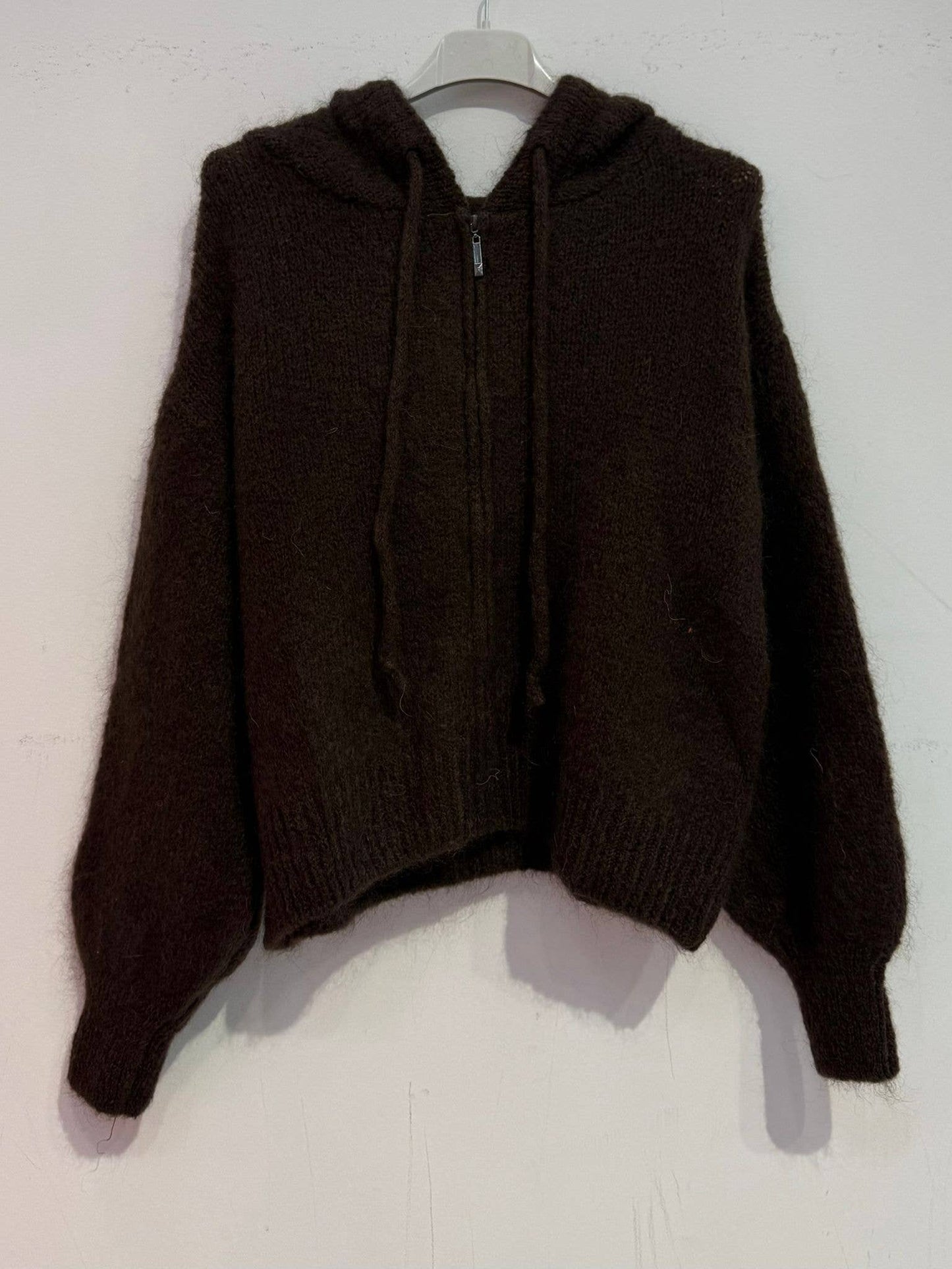 Kid mohair hooded cardigan 7631: Camel