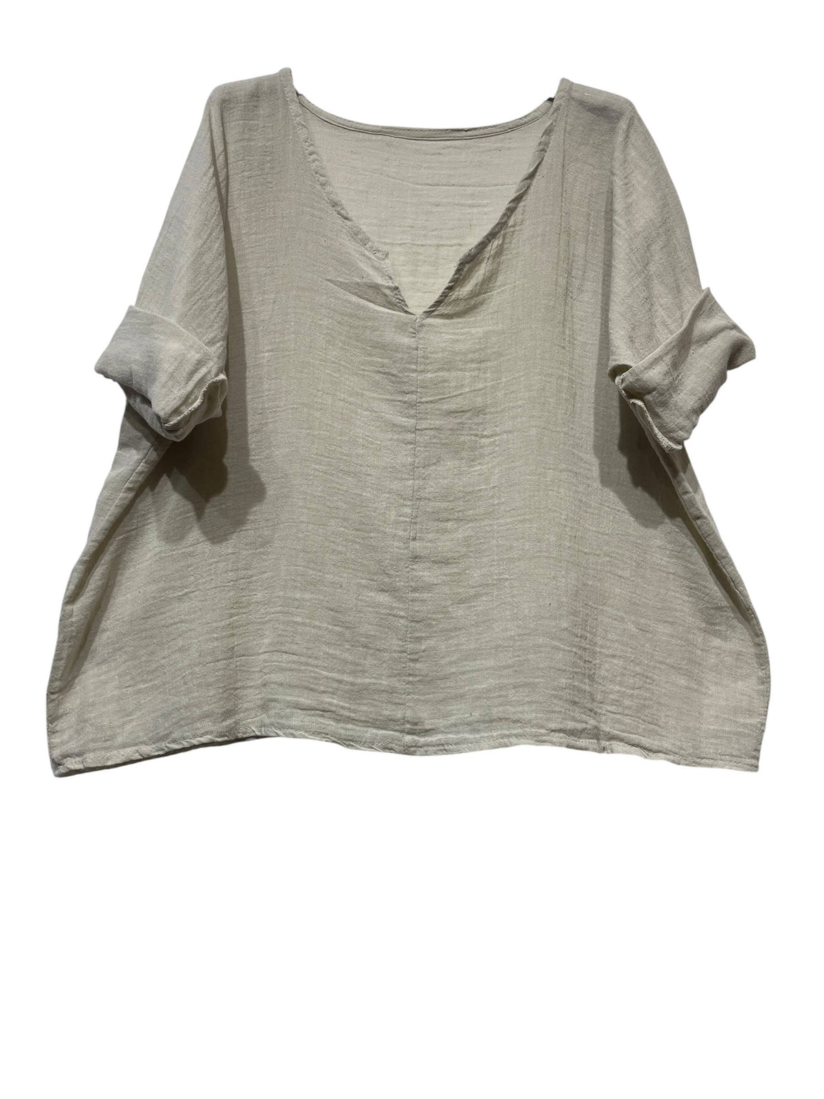 6551 CROP IN COTTON-LINEN V-NECK: BEIGE