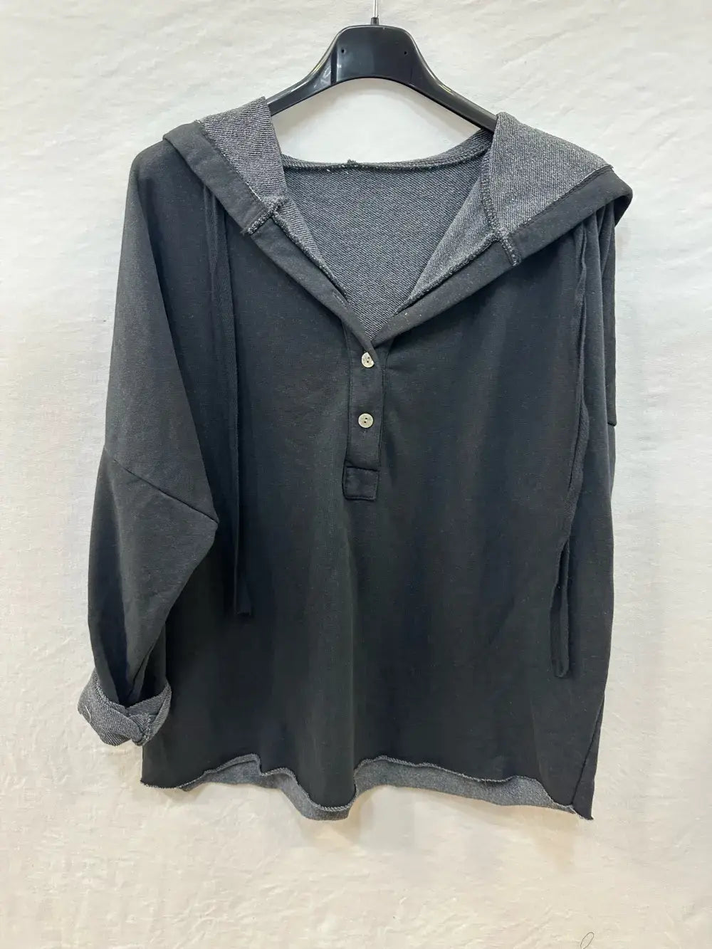 Hooded Button-Up Sweatshirt @83893_ThickSweatshirt: Ecru