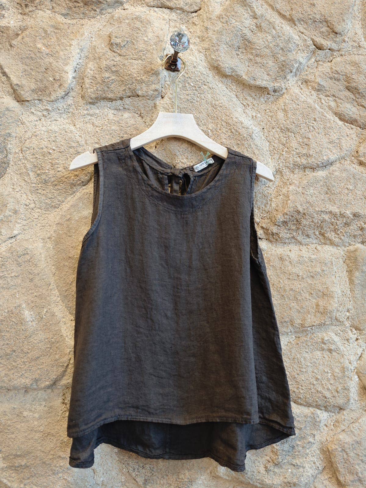Ref-15763 100% LINEN SLEEVELESS T-SHIRT: Negro