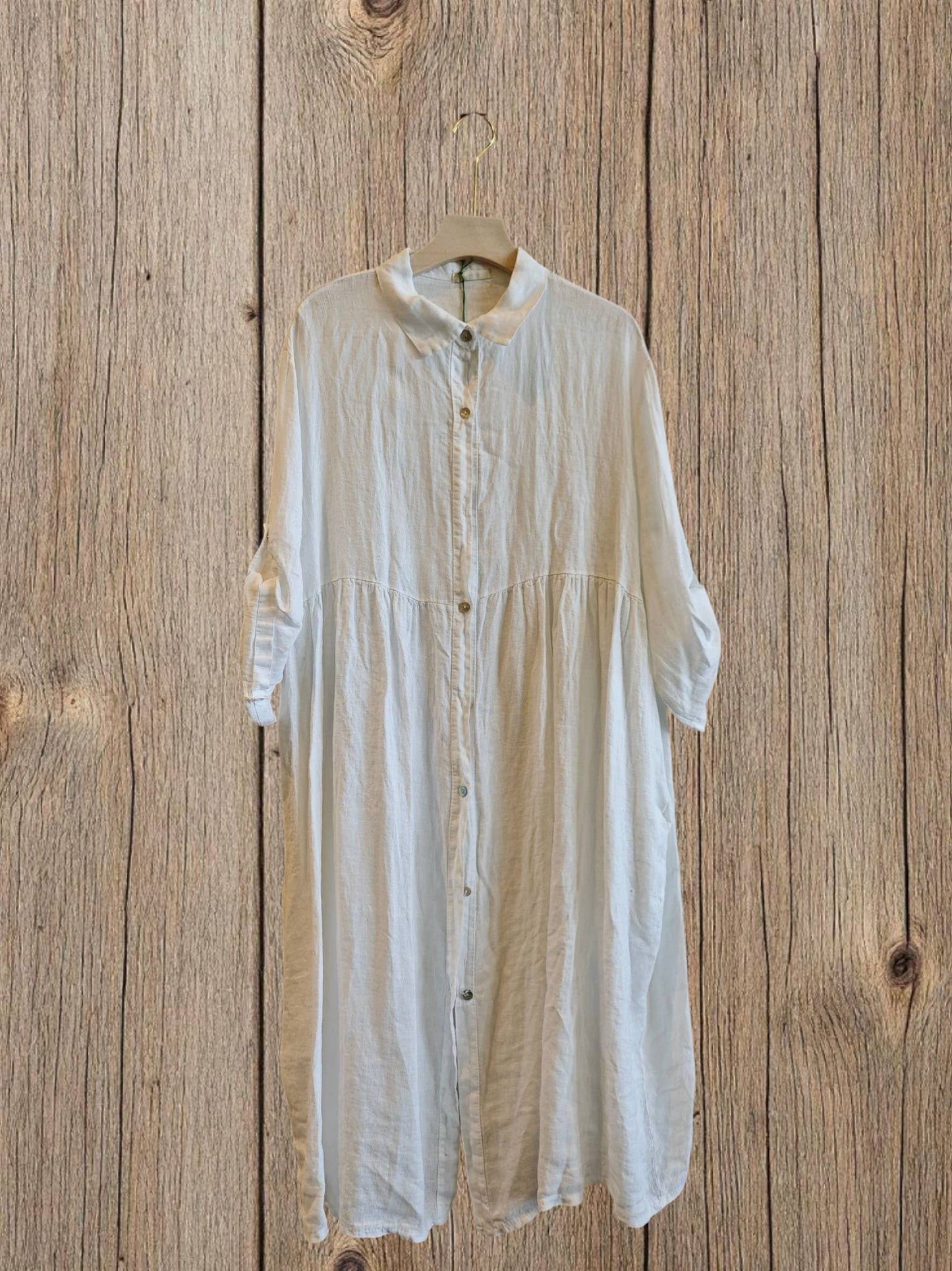 Ref-72064 LONG DRESS WITH WAIST SEAM 100% LINEN: BLANCO