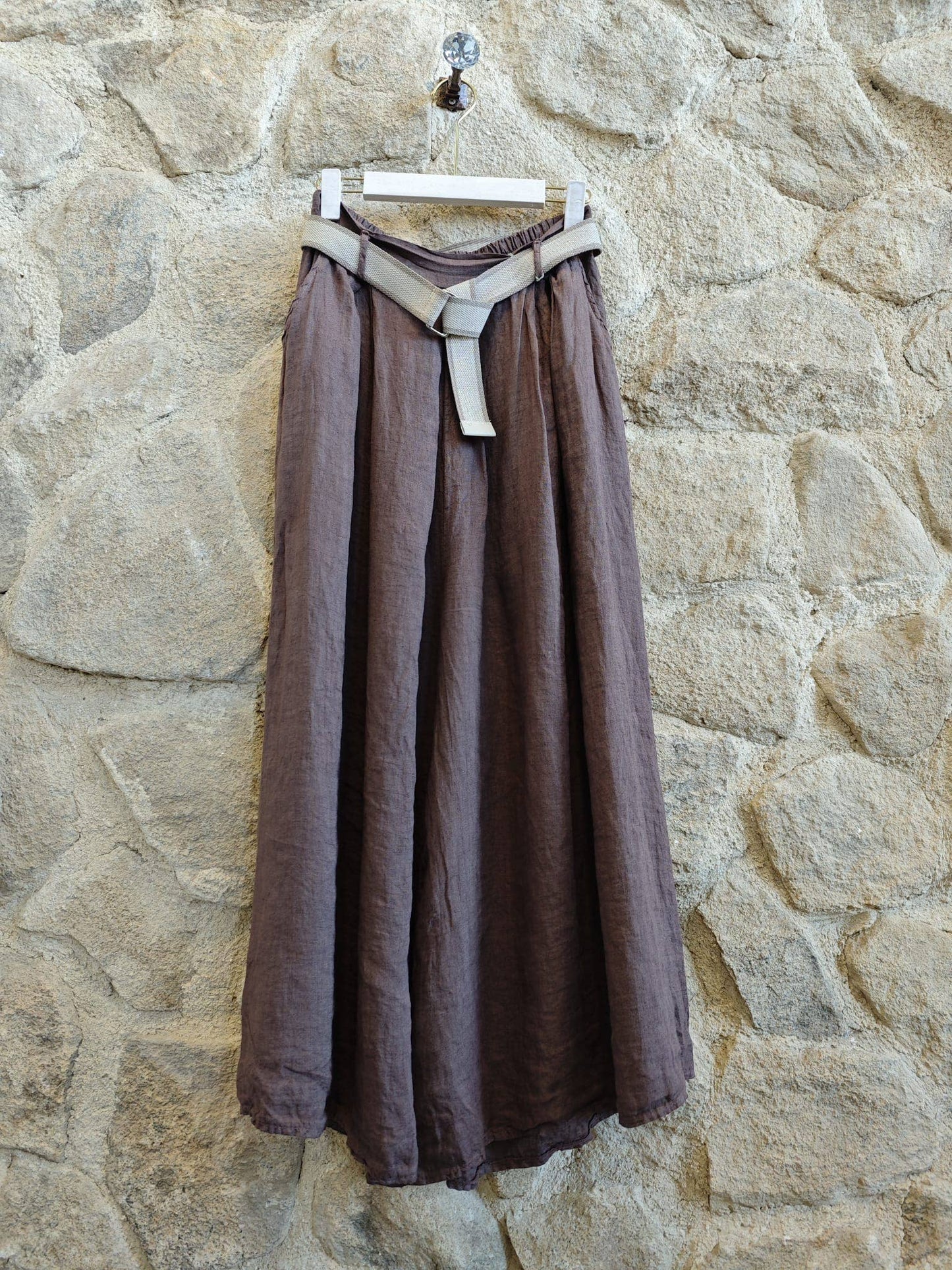 Ref-30522 WIDE-LEG PANTS 100% LINEN: Negro